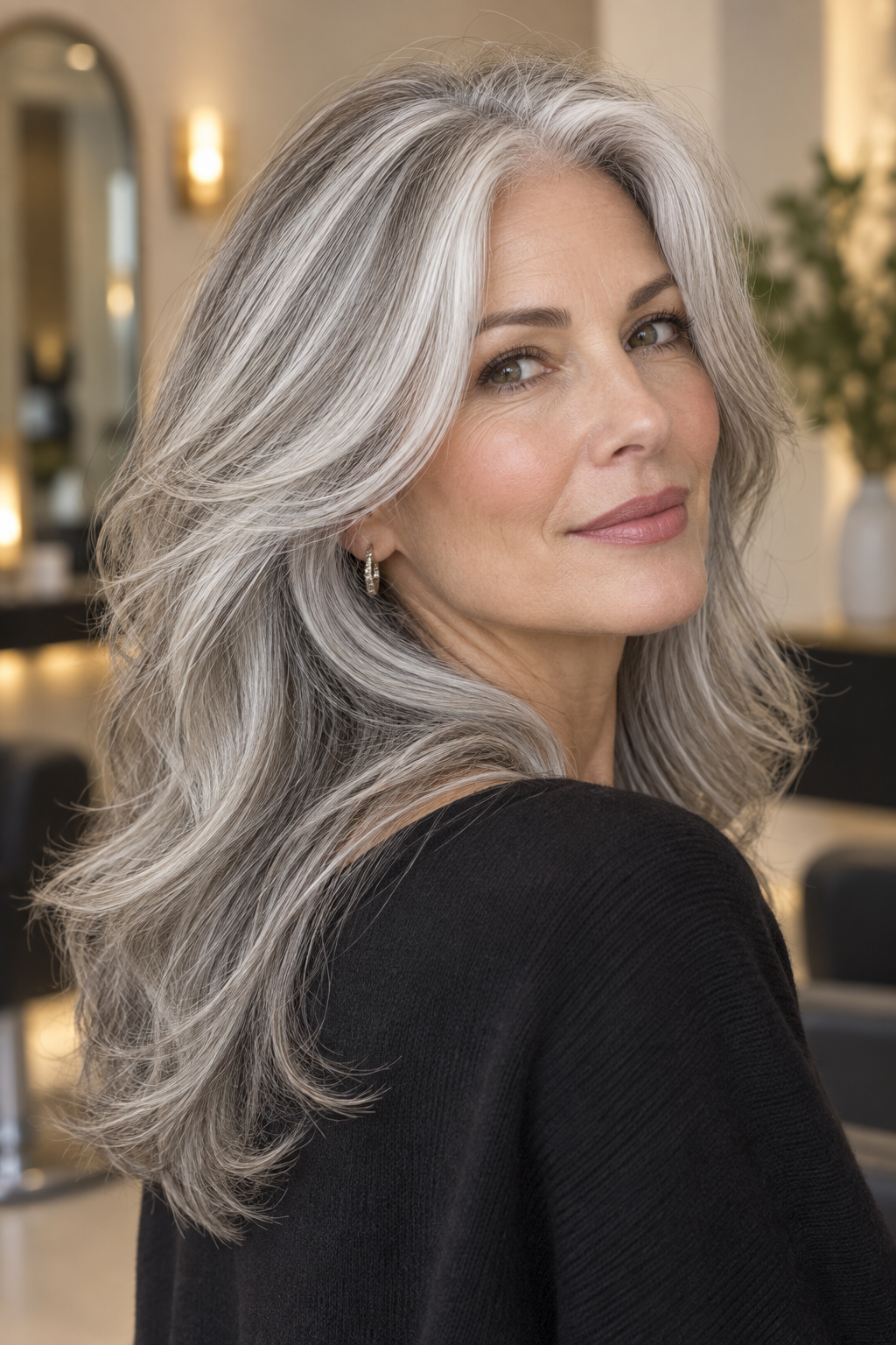 Gray hair long layers look 13