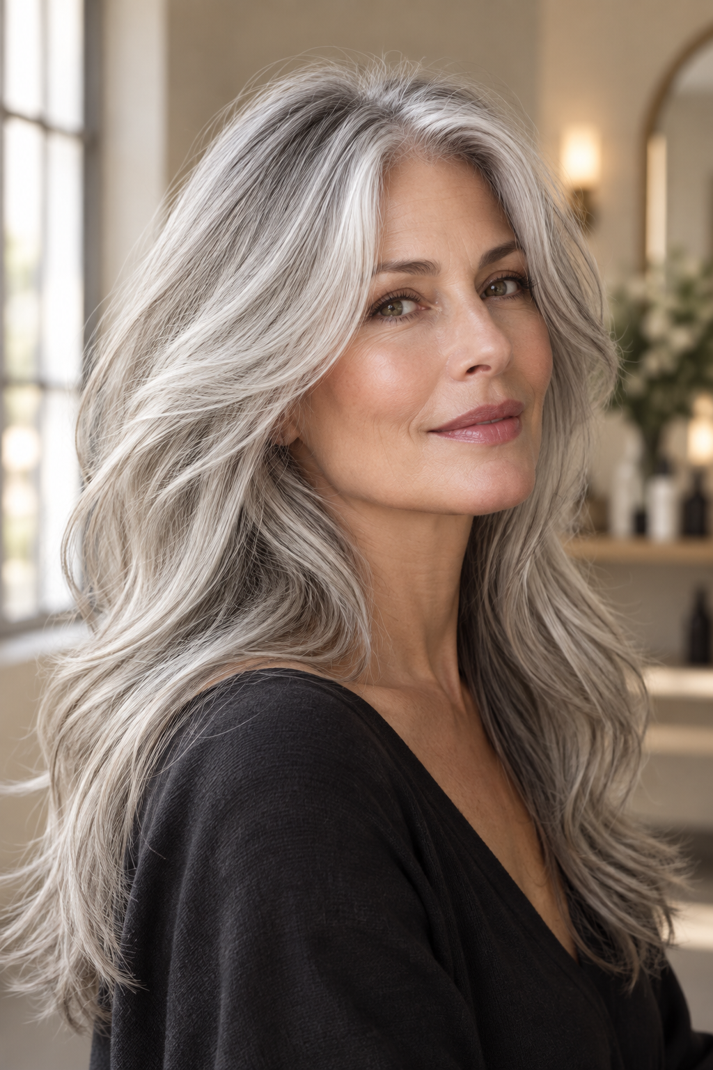 Gray hair long layers look 14