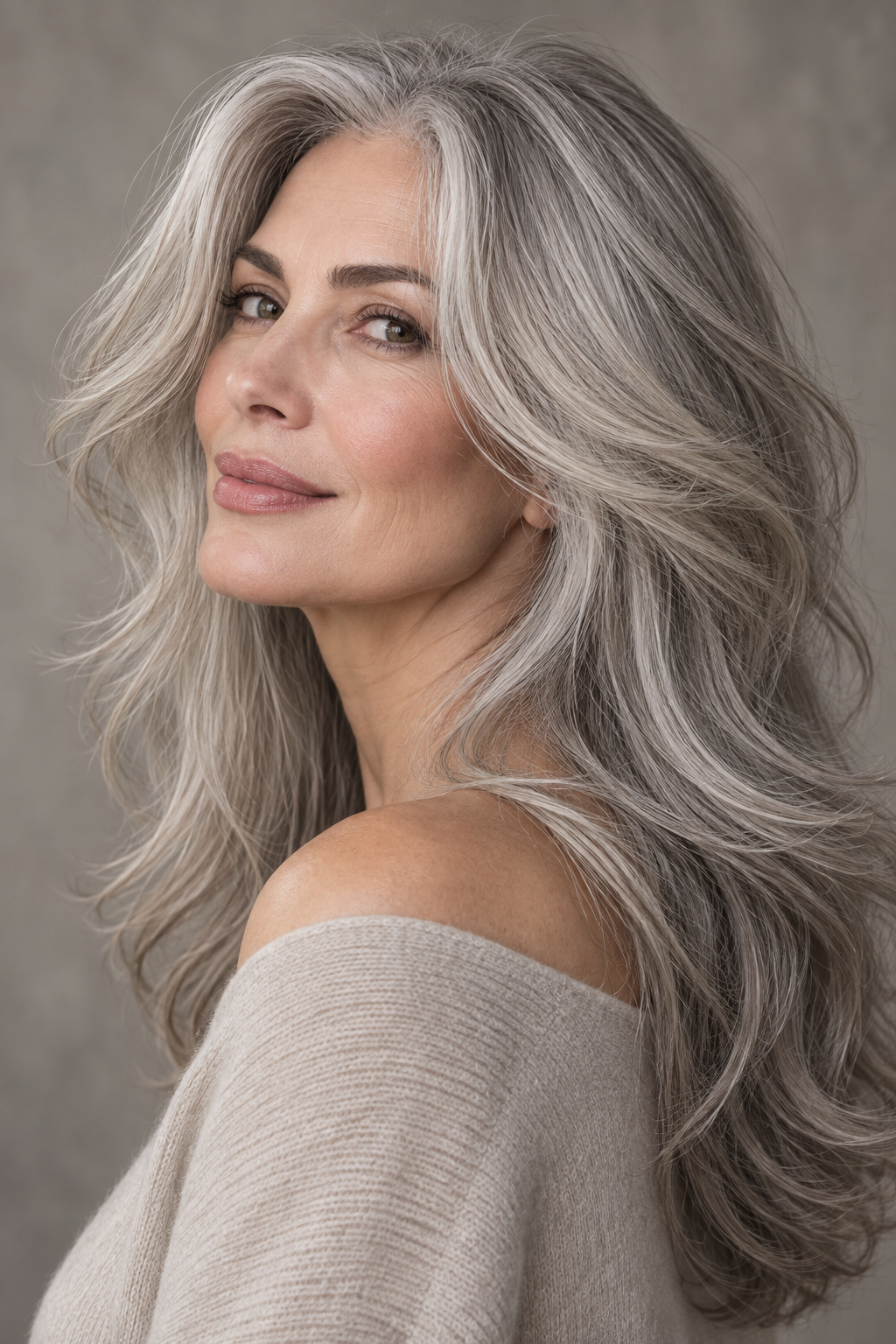Gray hair long layers look 17