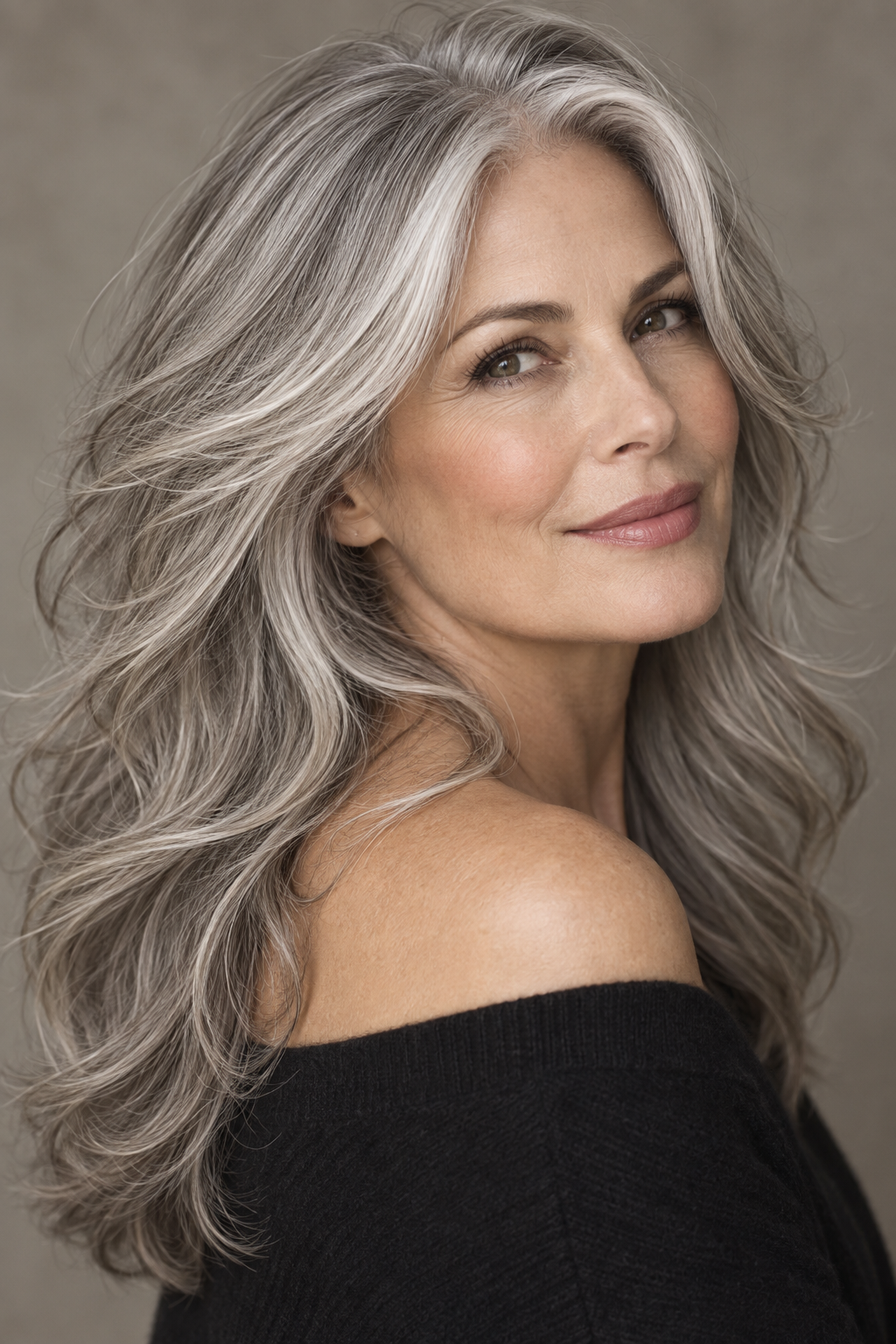 Gray hair long layers editorial hairstyle