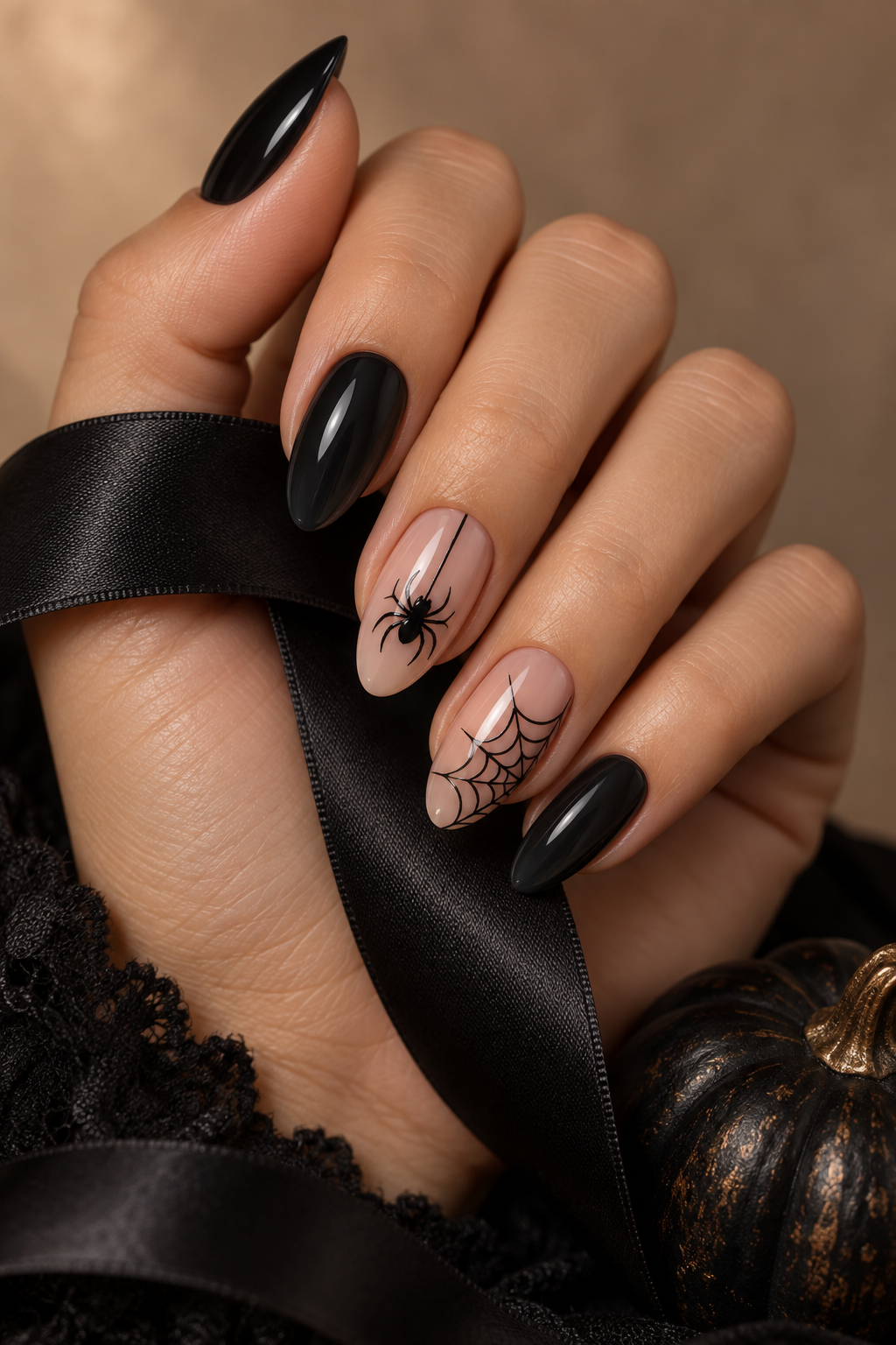 matte black halloween nails Halloween nails with spiders