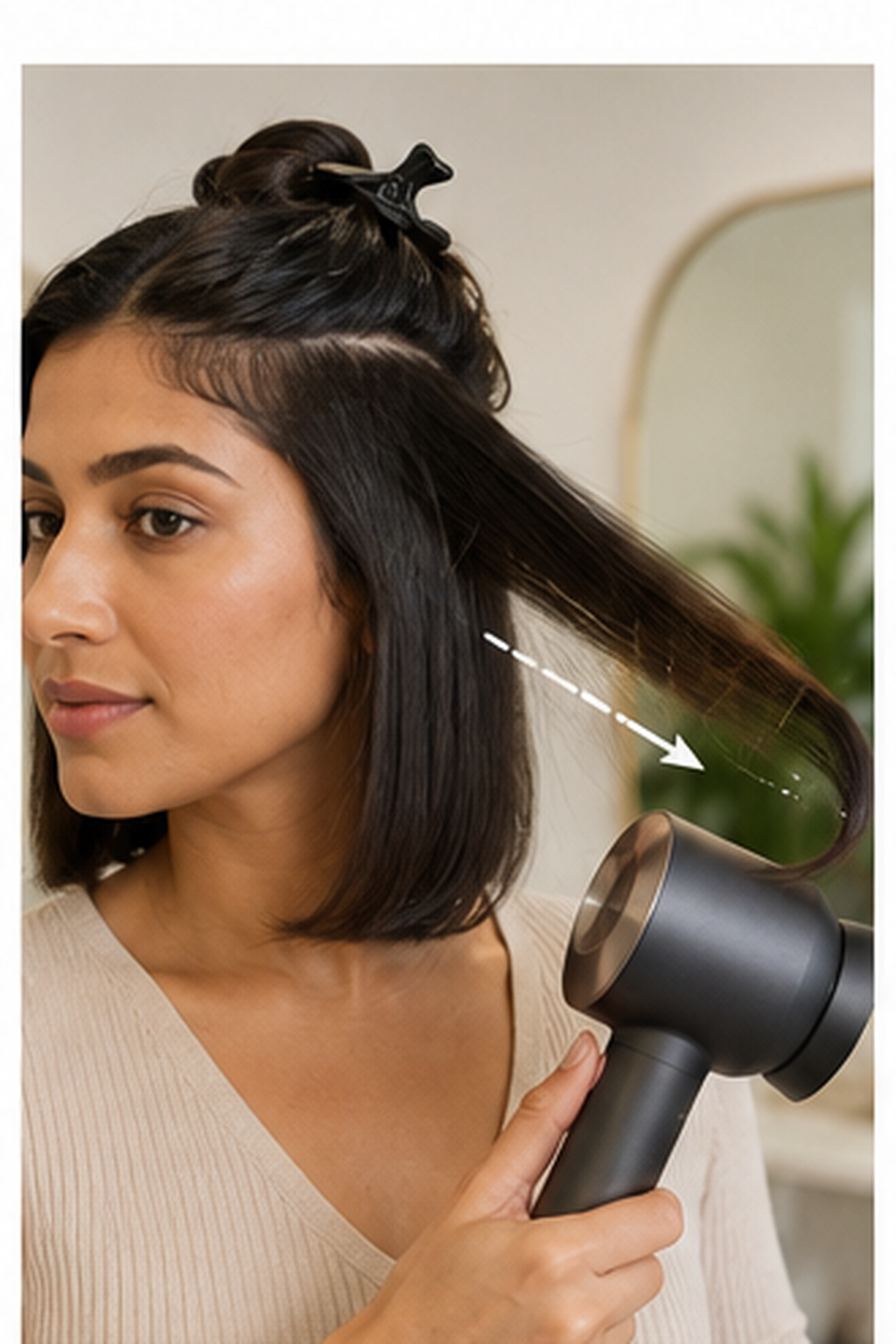 how to blow dry a bob: dryer kept moving at a safe distance