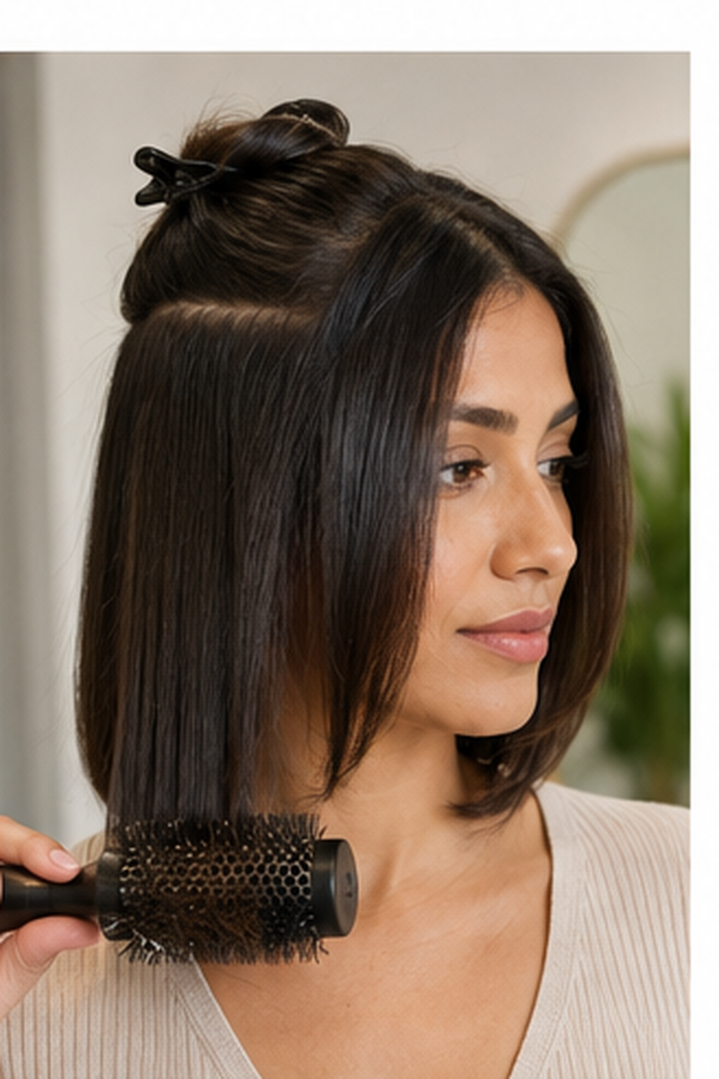 how to blow dry a bob: one section dried fully before release
