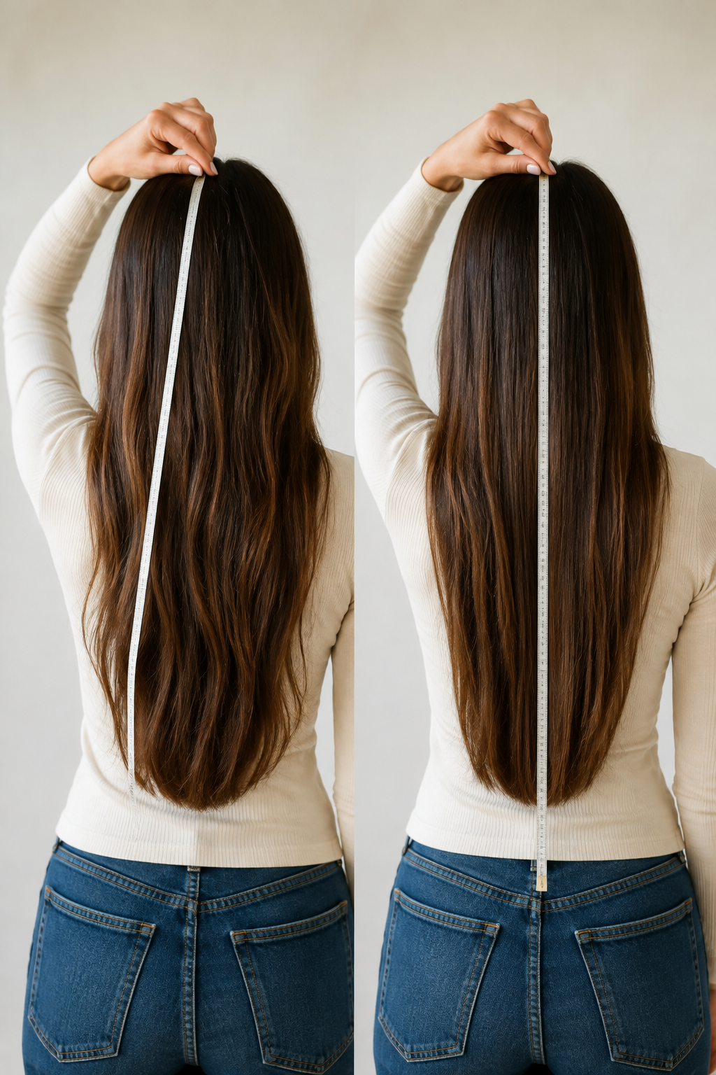 how to measure hair length: crooked versus straight measuring-tape alignment comparison