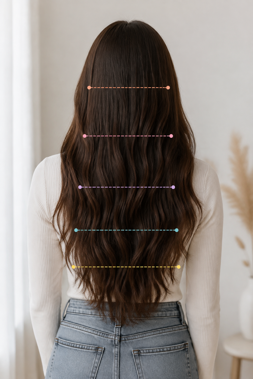 how to measure hair length: hair extension planning with target length and placement markers