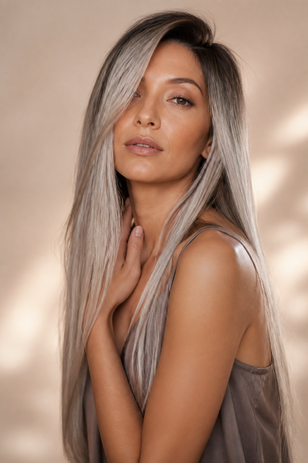 long silver straight hair looks — all-over icy platinum silver