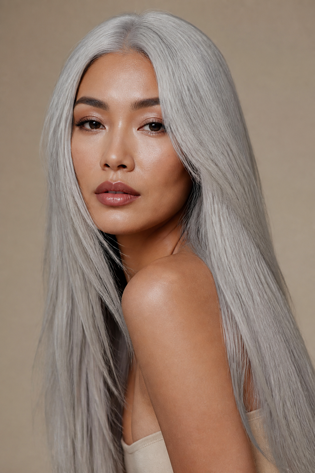 long silver straight hair looks — silver balayage for dimensional length
