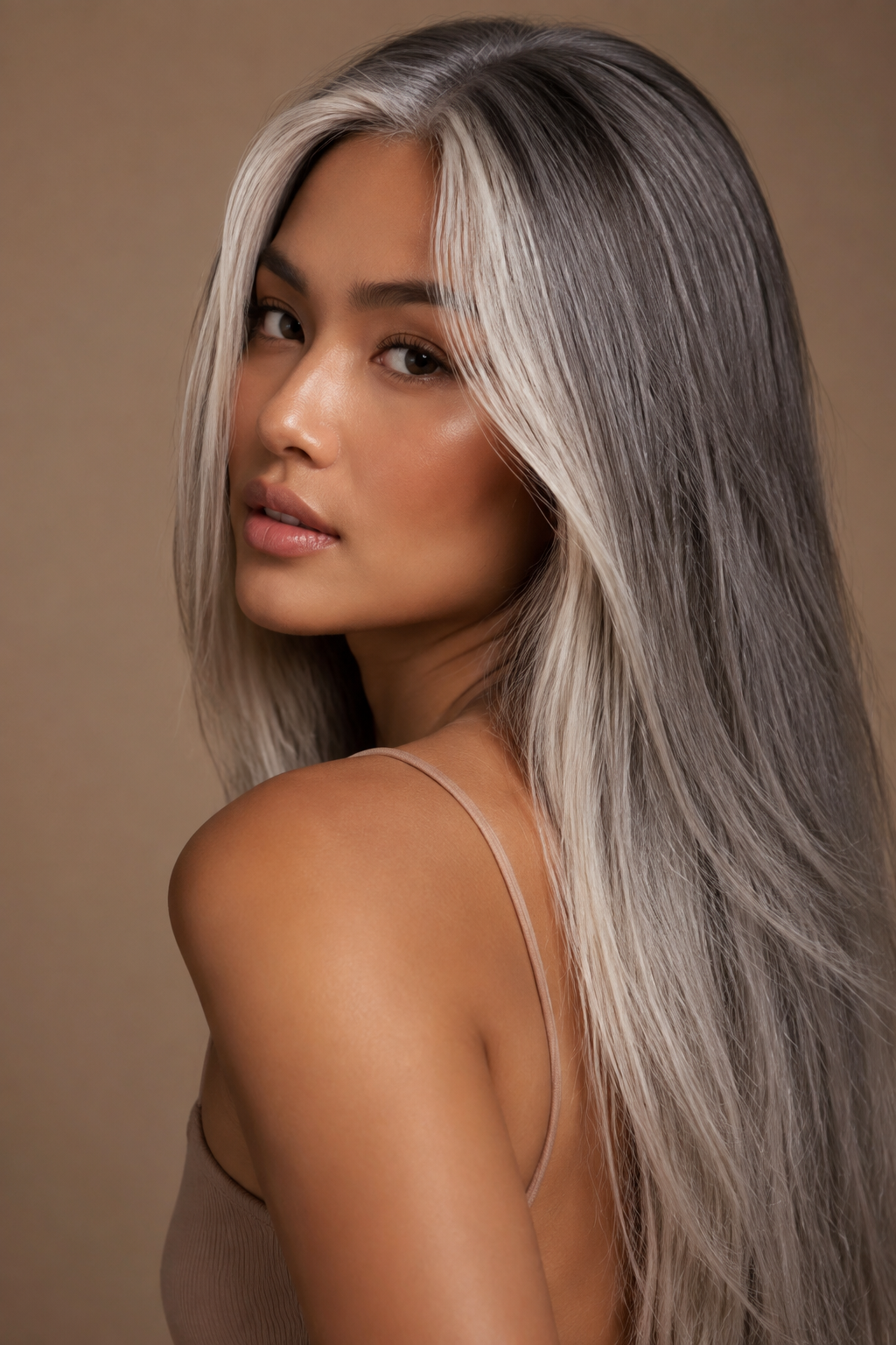 long silver straight hair looks — glass hair silver finish