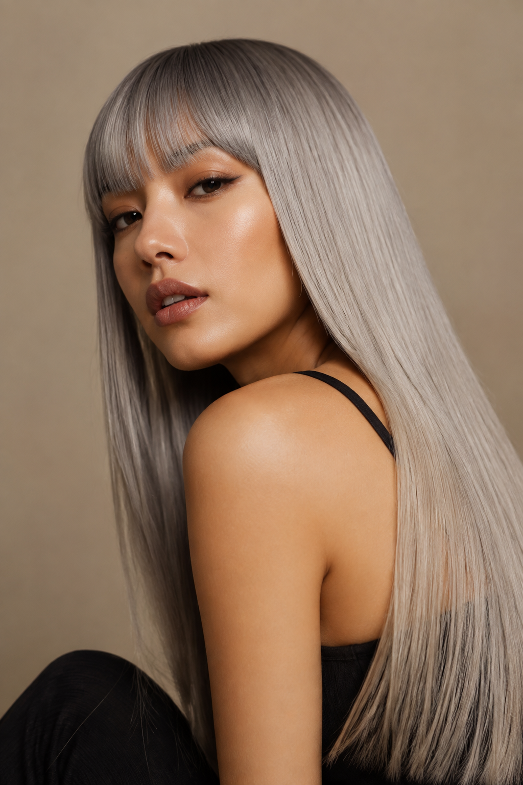 long silver straight hair looks — silver highlights on brown hair
