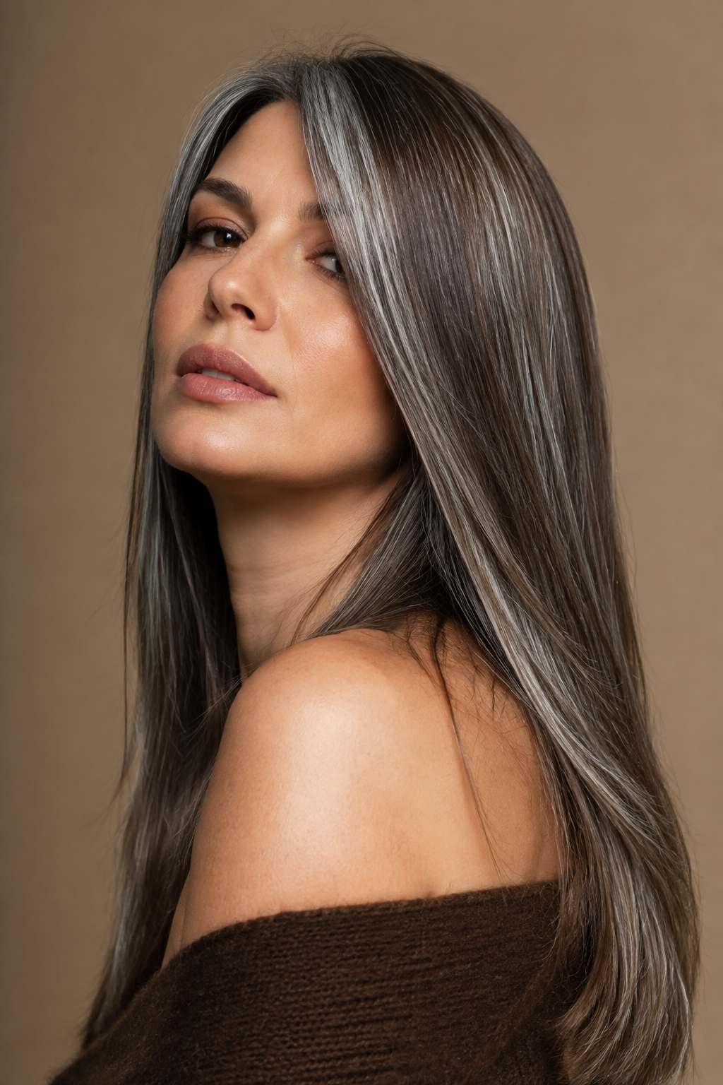 long silver straight hair looks — silver hair with curtain bangs