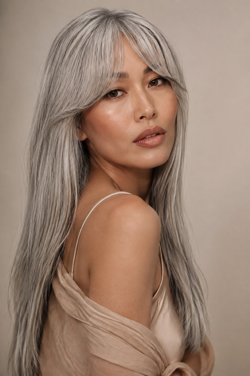 long silver straight hair looks — two-toned silver and platinum