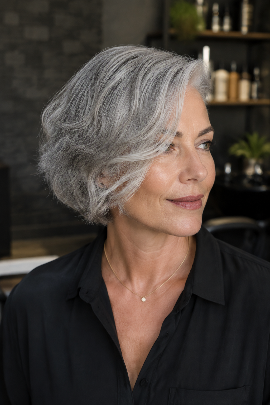 long silver straight hair looks — sleek silver with a deep side part