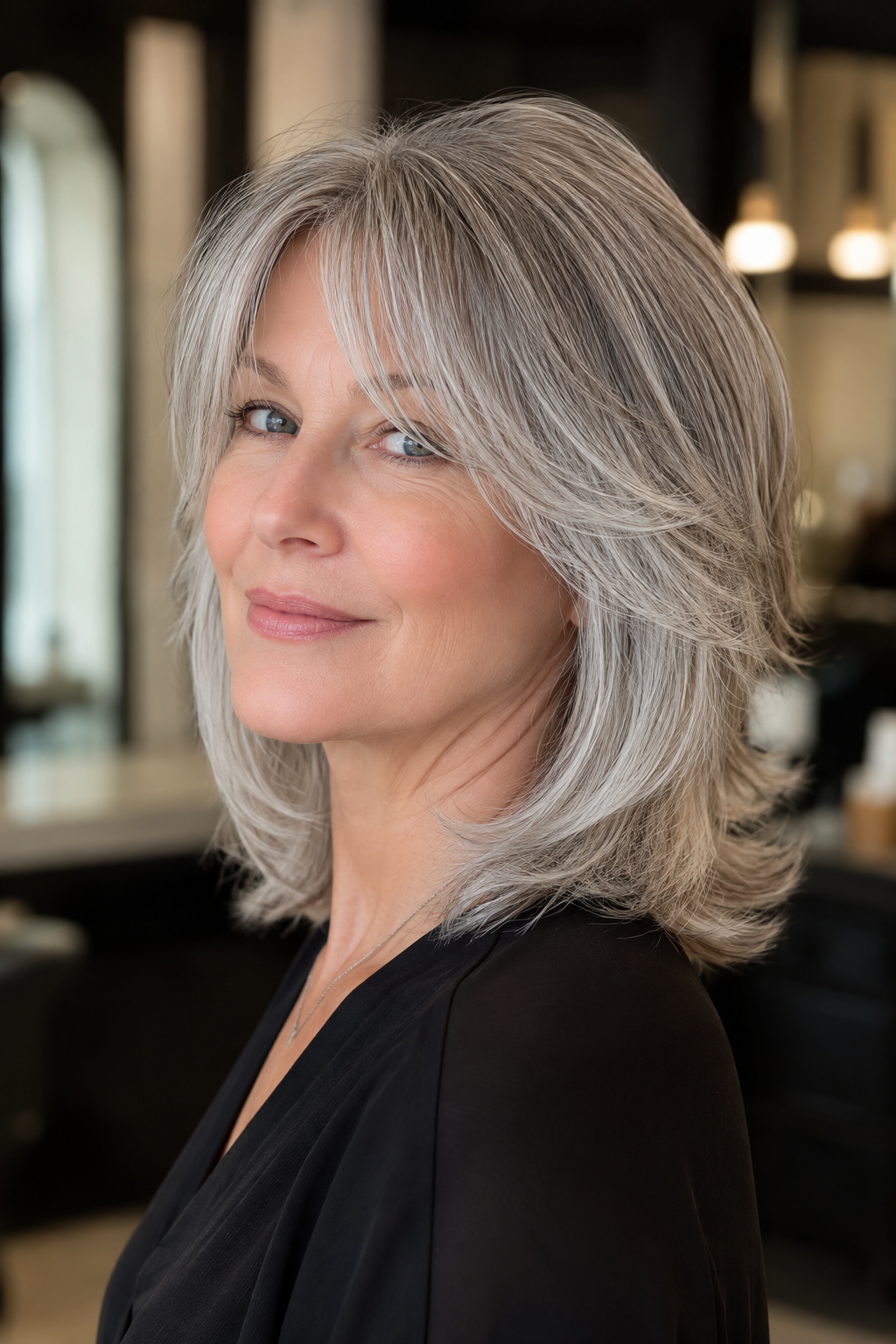 long silver straight hair looks — face-framing layers for fine hair