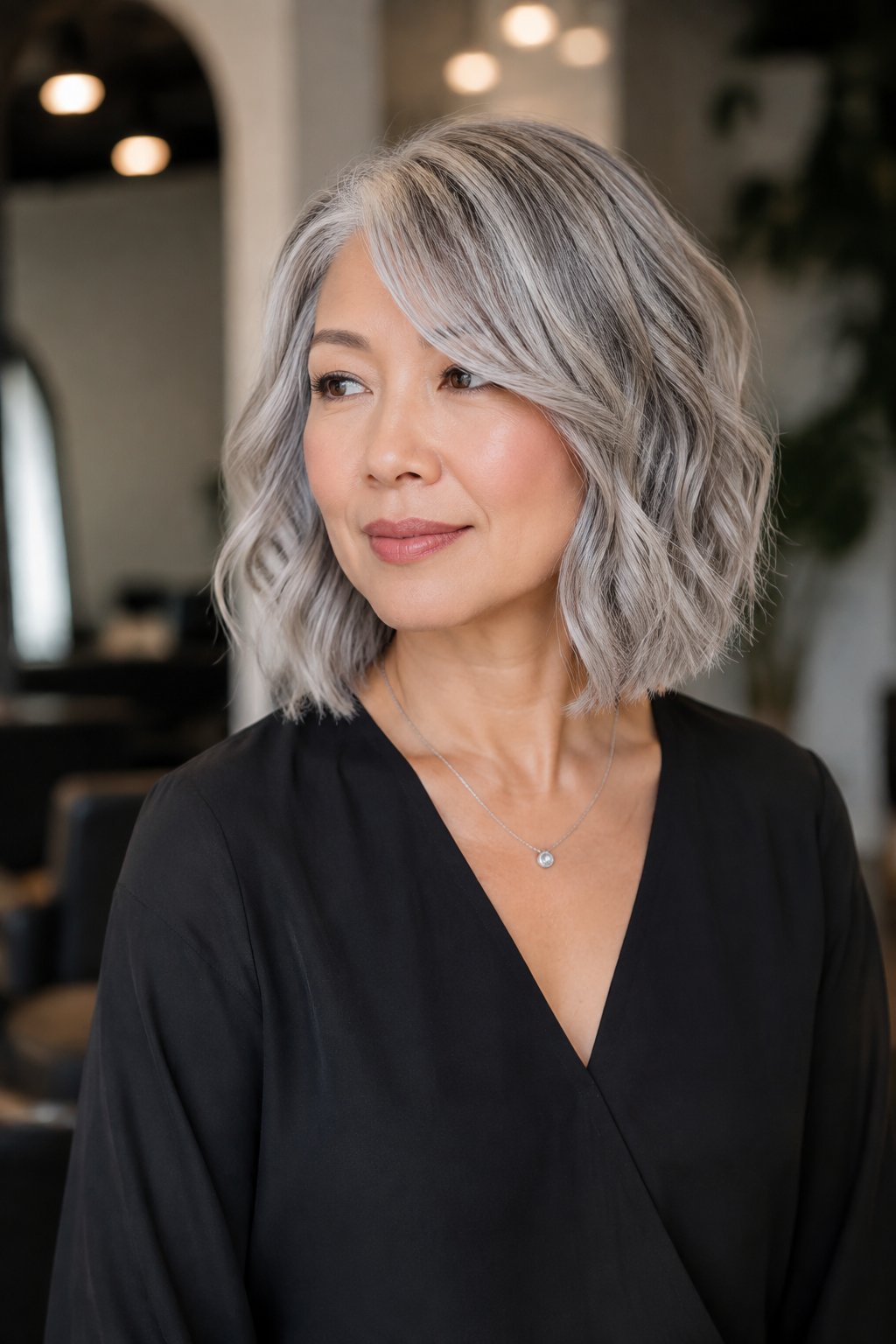 long silver straight hair looks — steel gray to silver gradient
