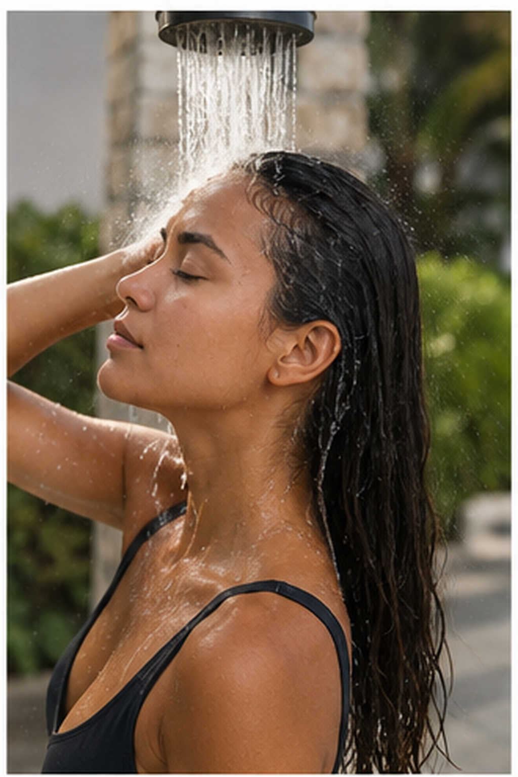 protect hair from salt water: fresh-water pre-swim rinse through hair