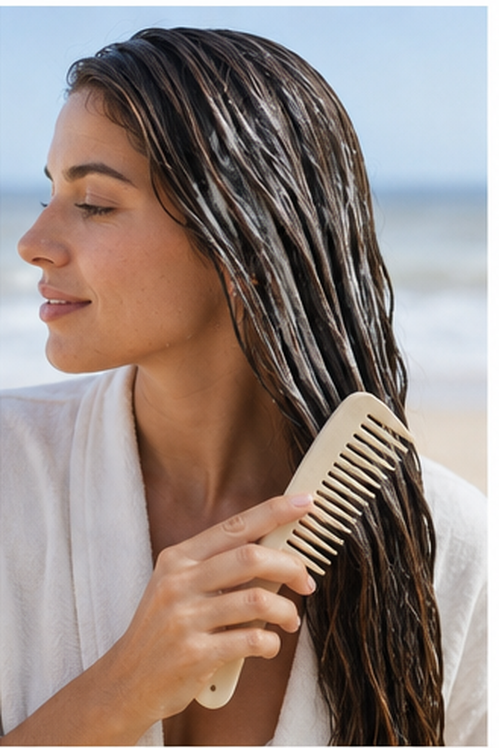 protect hair from salt water: hydrating hair mask and wide-tooth comb