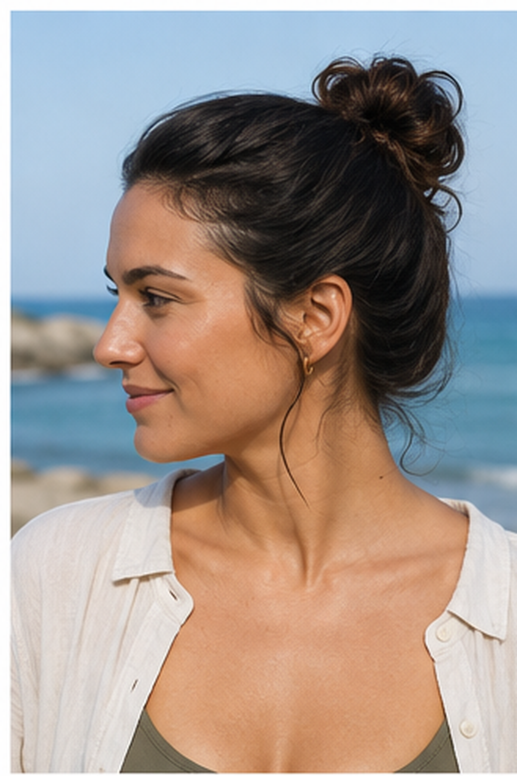 protect hair from salt water: healthy beach hair protected from sea spray