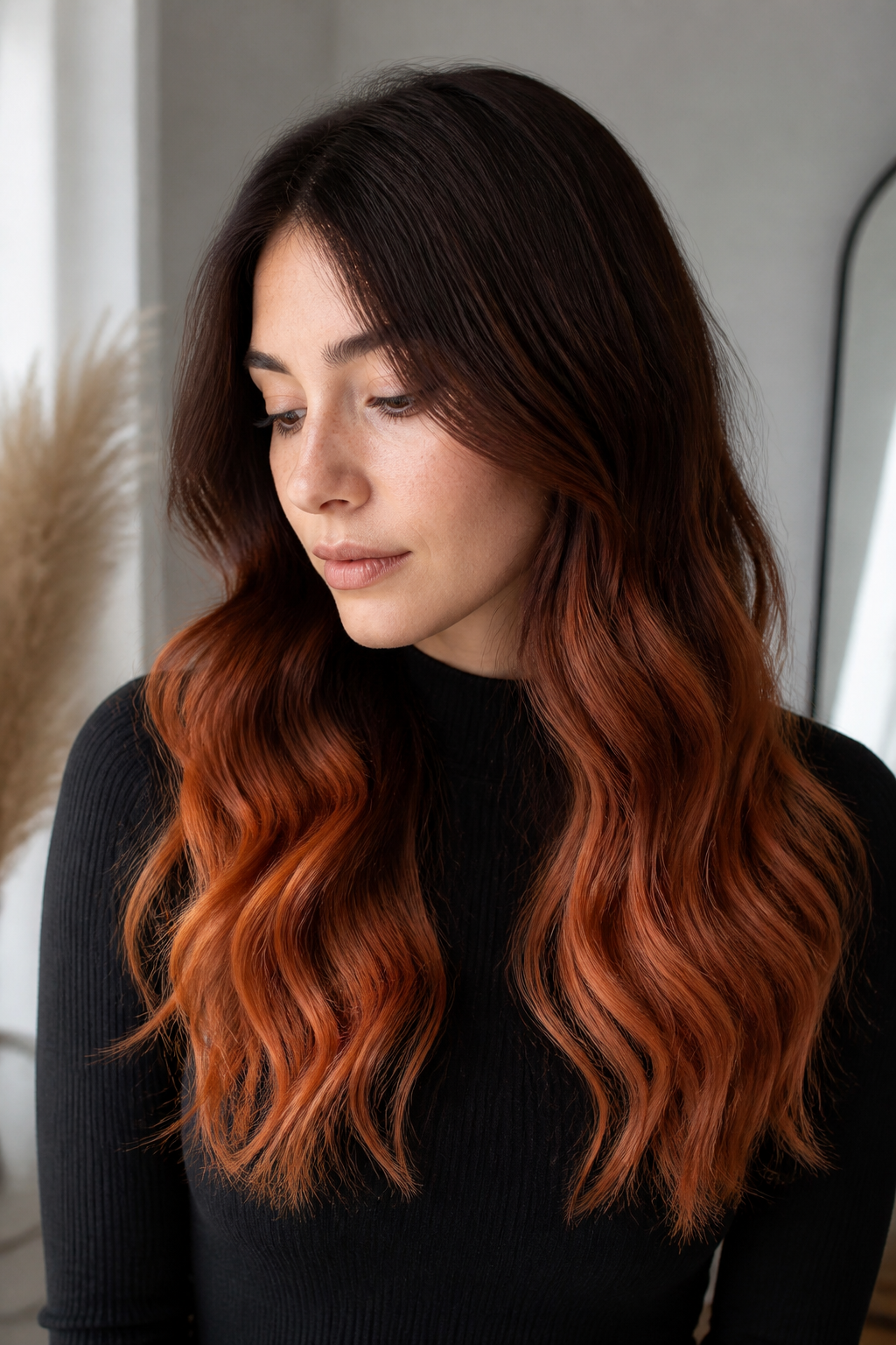 sombre hair vs ombre hair: copper ombre hair with a visible dark-to-bright transition