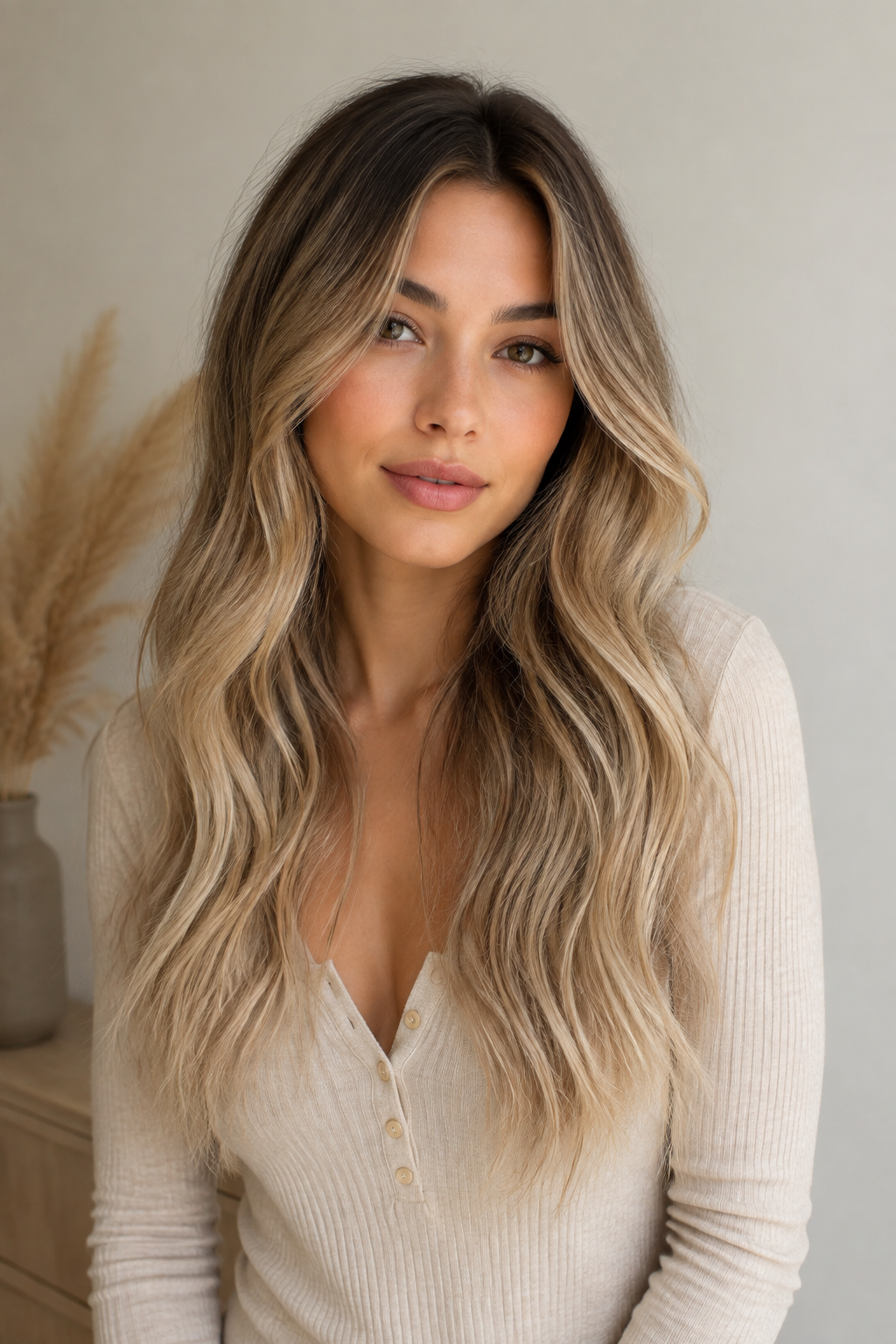 sombre hair vs ombre hair: soft beige-blonde sombre on long waves