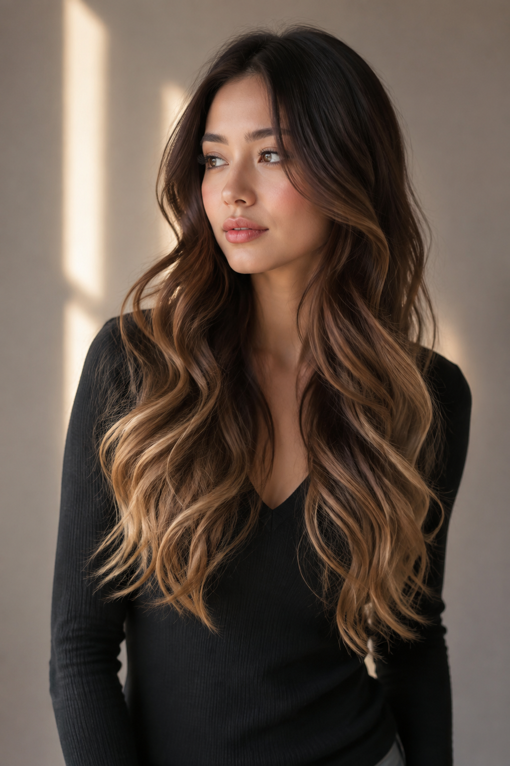 sombre hair vs ombre hair: soft caramel sombre with low-contrast ribbons
