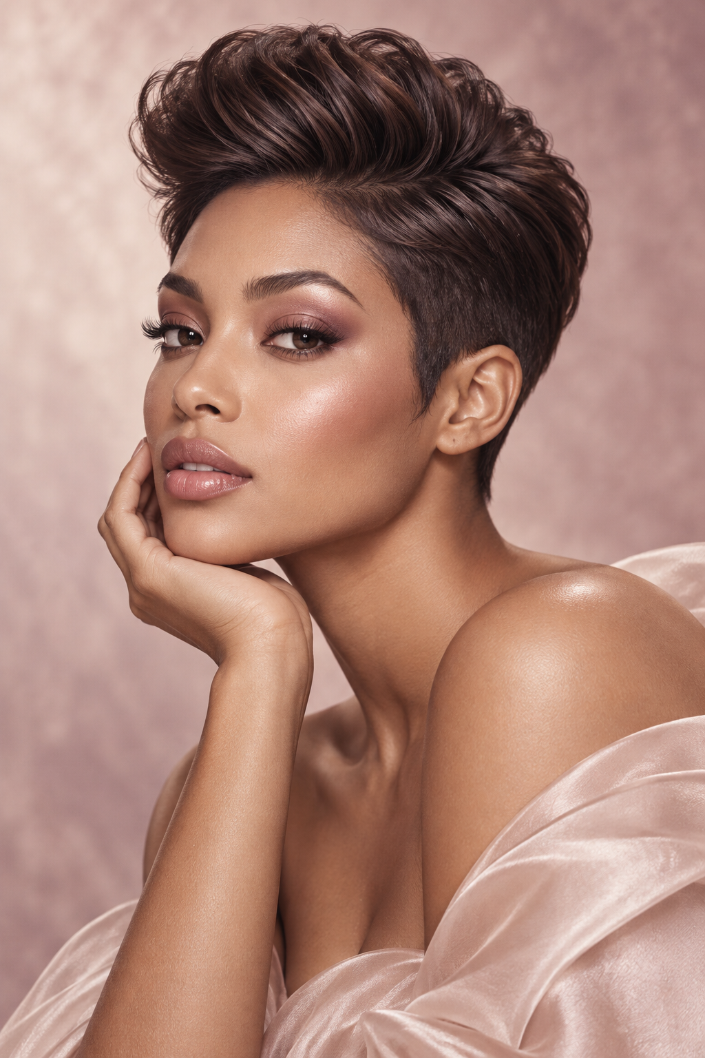 pixie hairstyles for Black women: sleek high top pixie cut