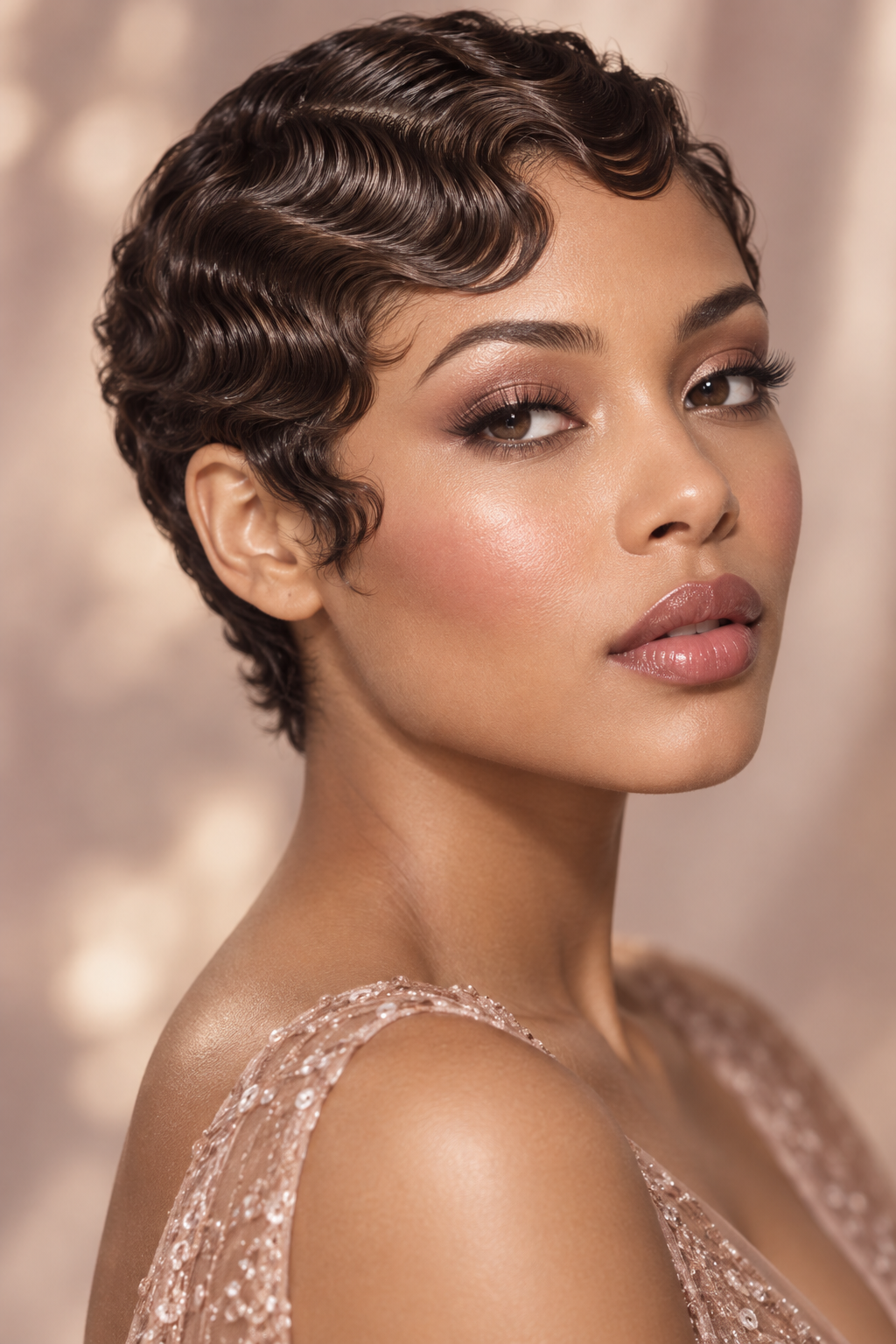 pixie hairstyles for Black women: soft finger wave pixie style
