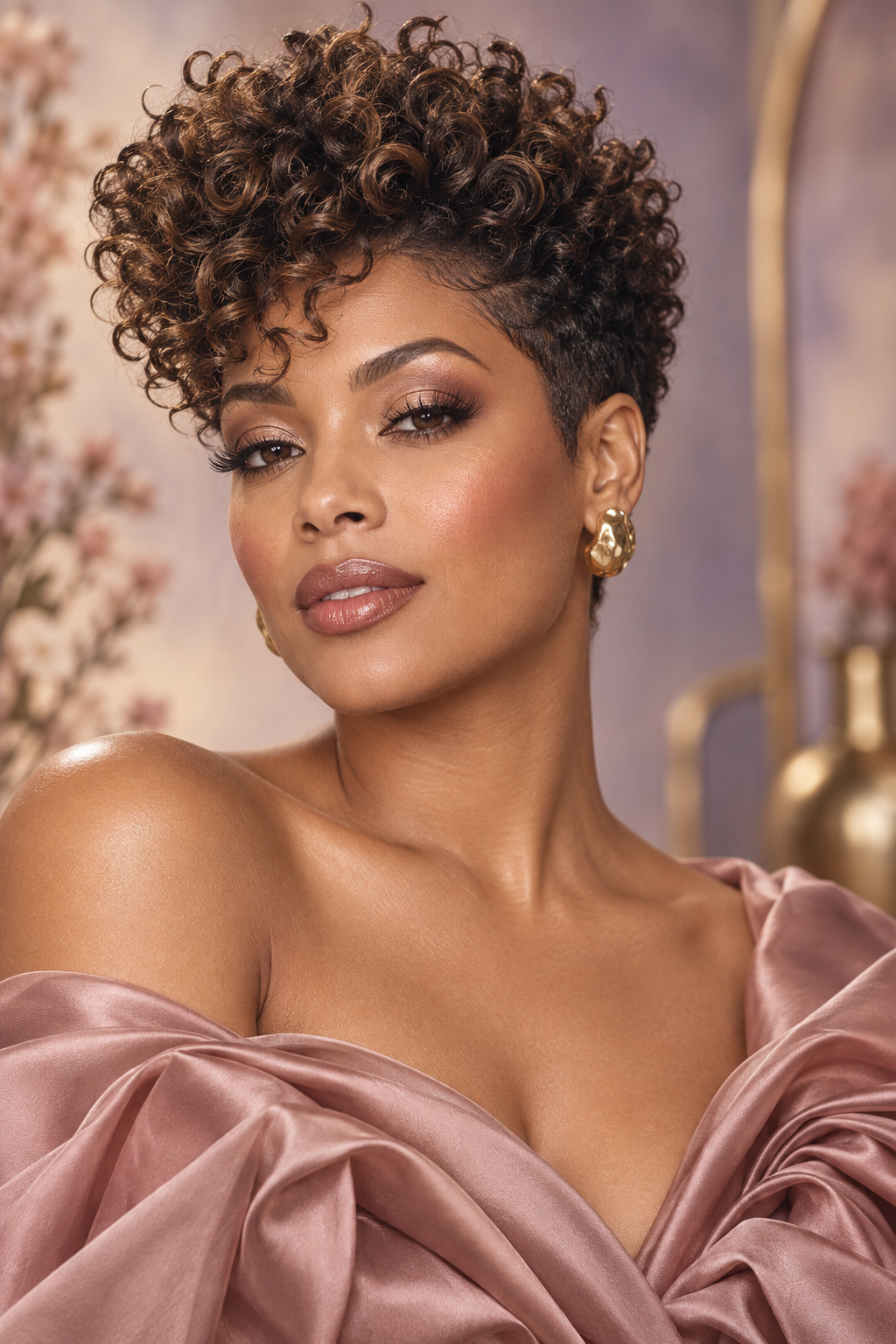 pixie hairstyles for Black women: curly high top pixie