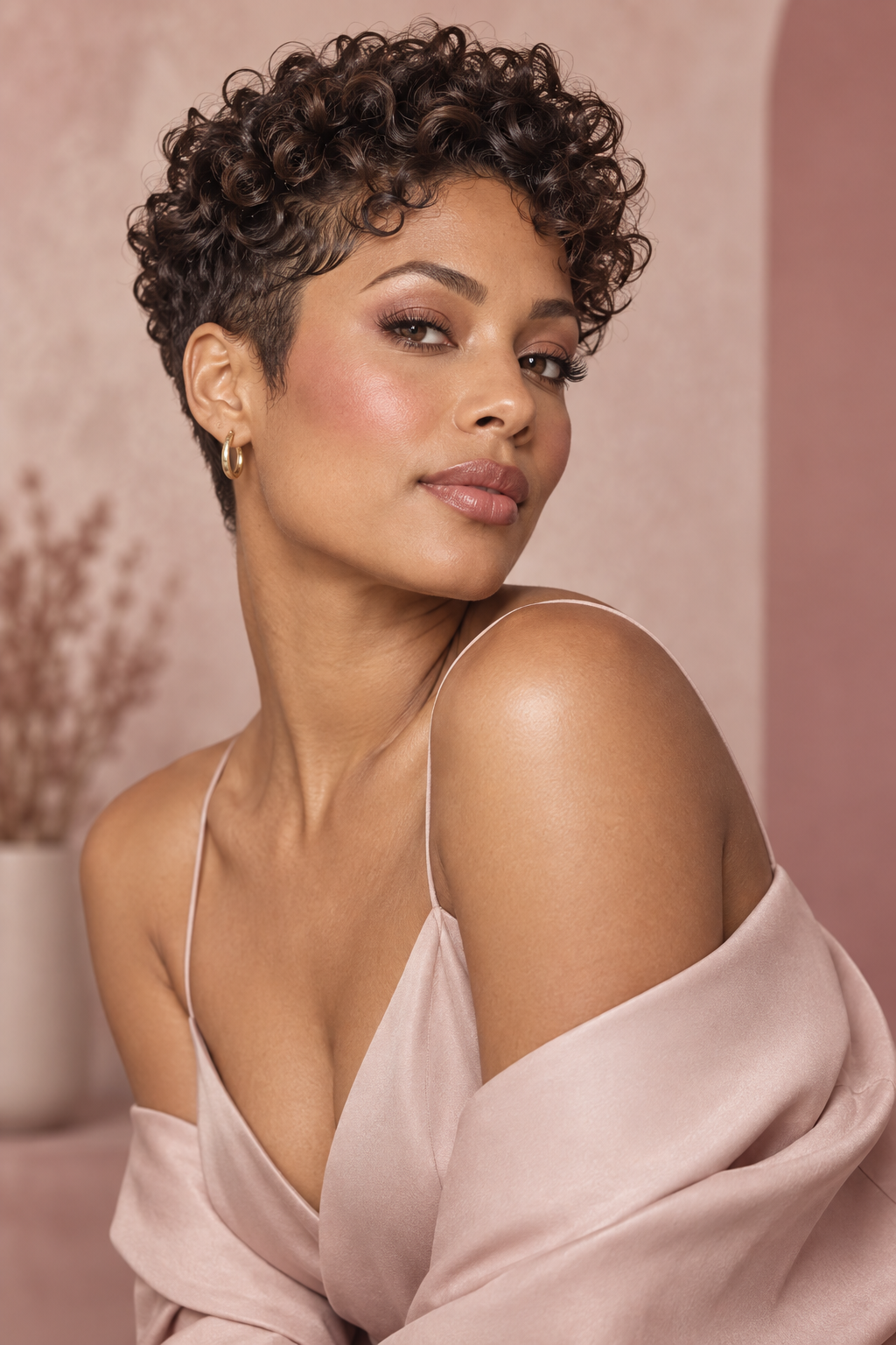 pixie hairstyles for Black women: curly pixie cut with tapered sides