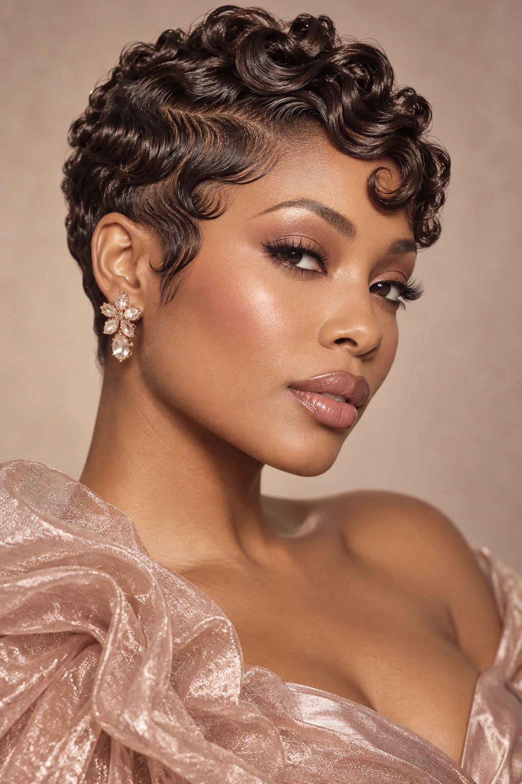 pixie hairstyles for Black women: finger curls with artistic pixie shape
