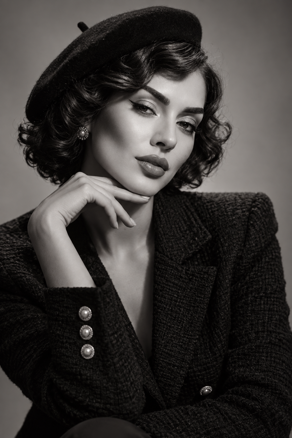1950s hairstyles: curly bob with a beret