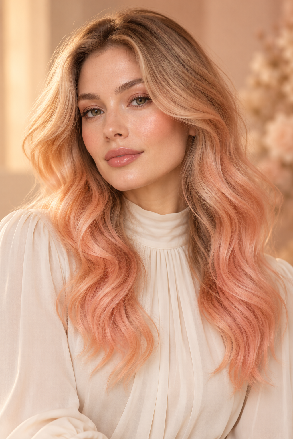 ombre nail ideas: soft peach ombre