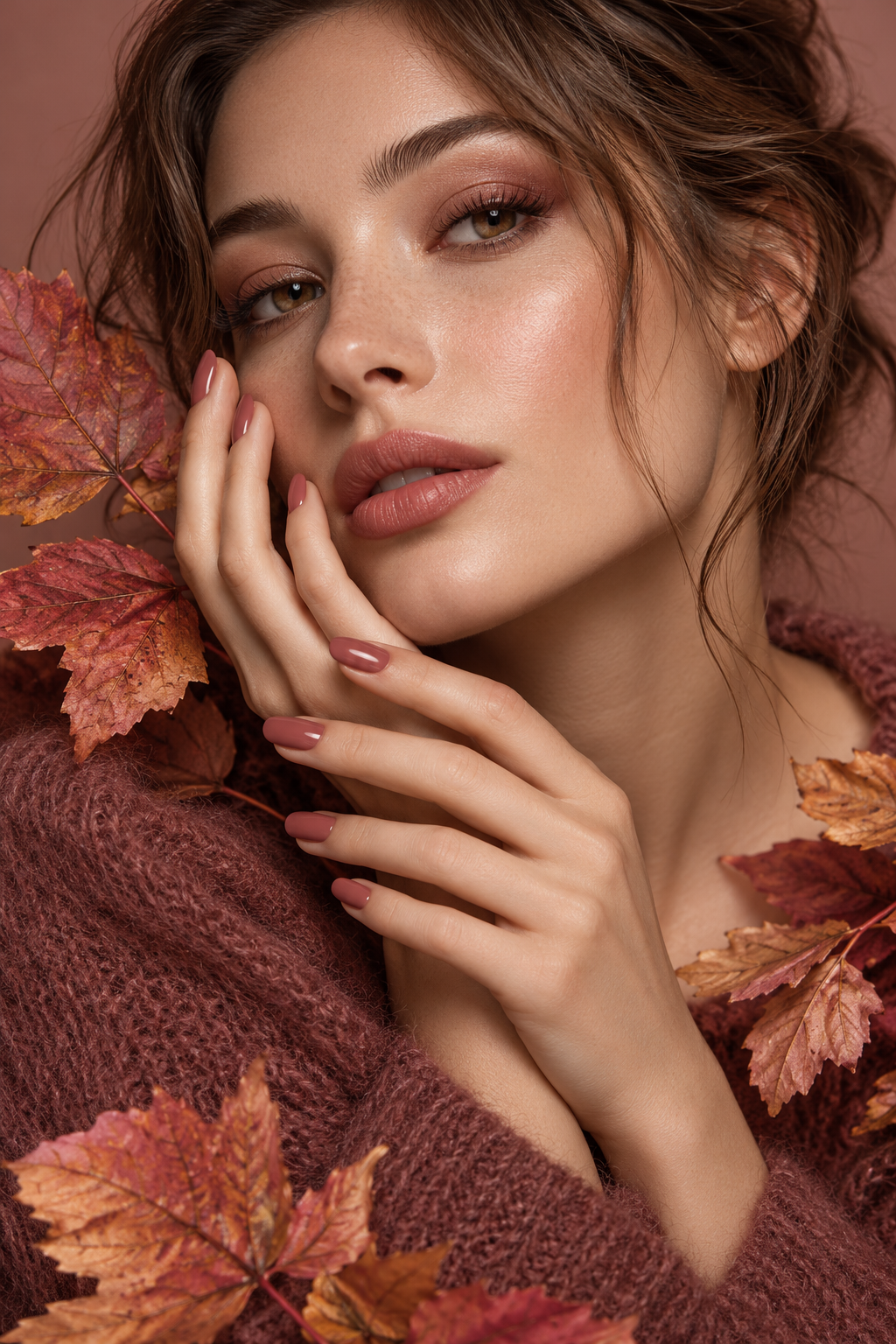 fall leaf detail dusty rose nail ideas