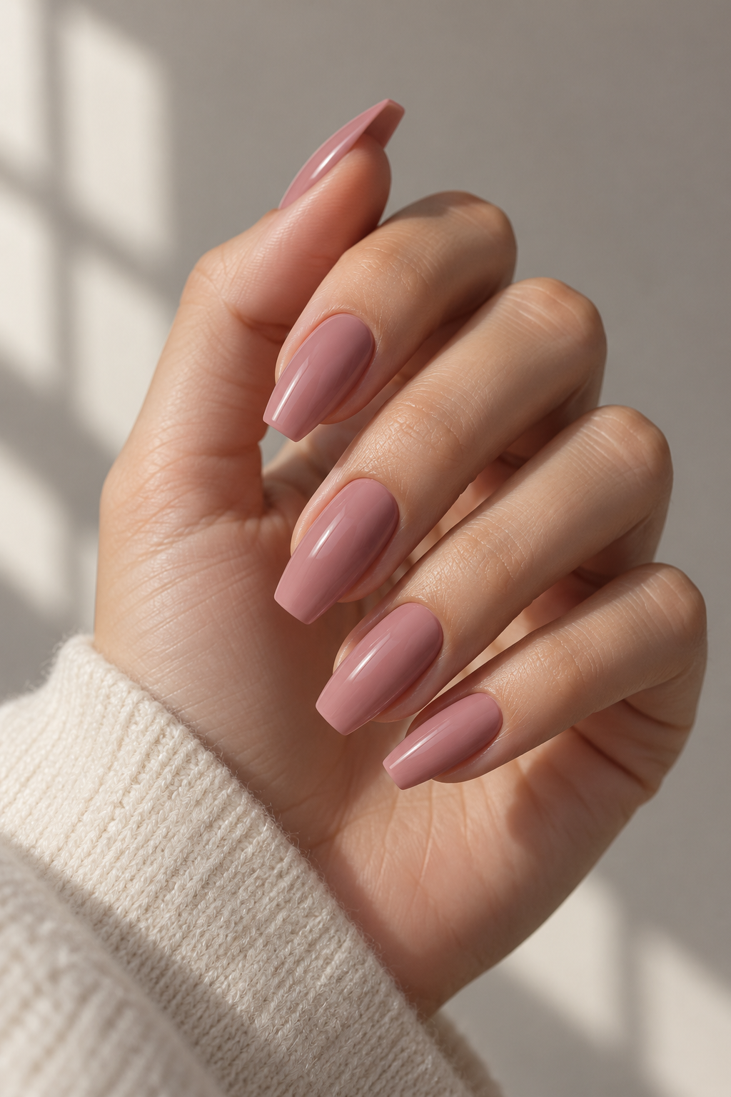 soft coffin shape dusty rose nail ideas