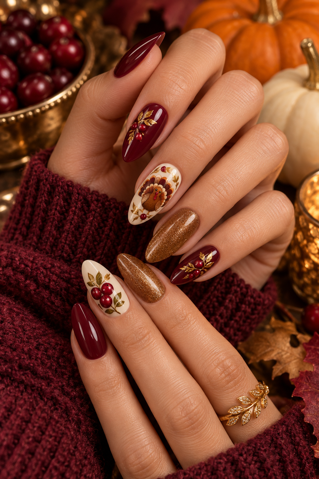 turkey nail designs: cranberry turkey art