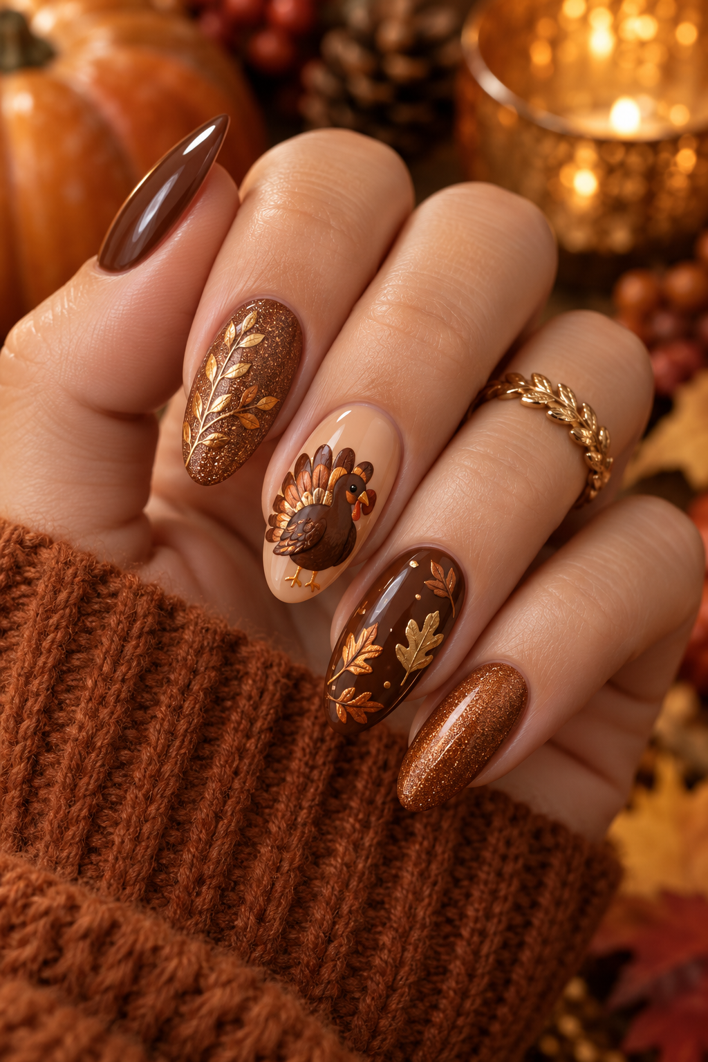 turkey nail designs: chocolate brown turkeys