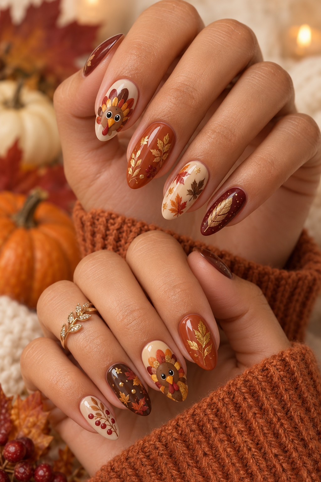 turkey nail designs: cute turkey faces