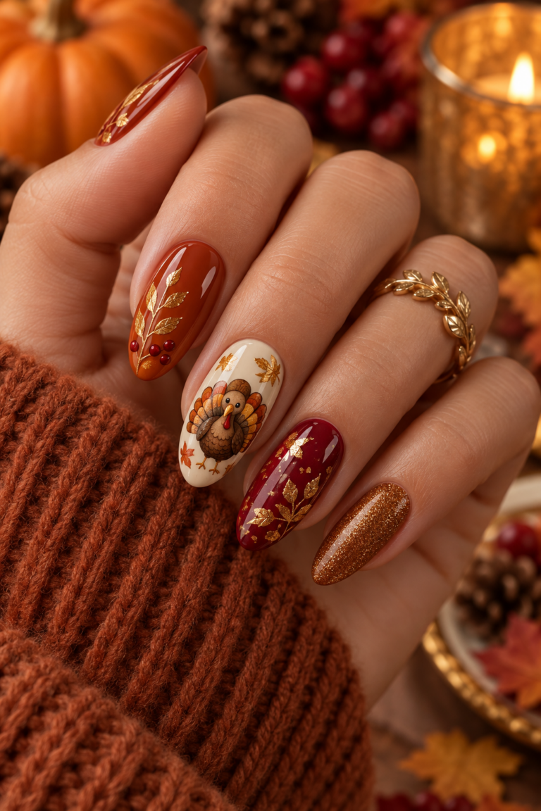 turkey nail designs Thanksgiving manicure