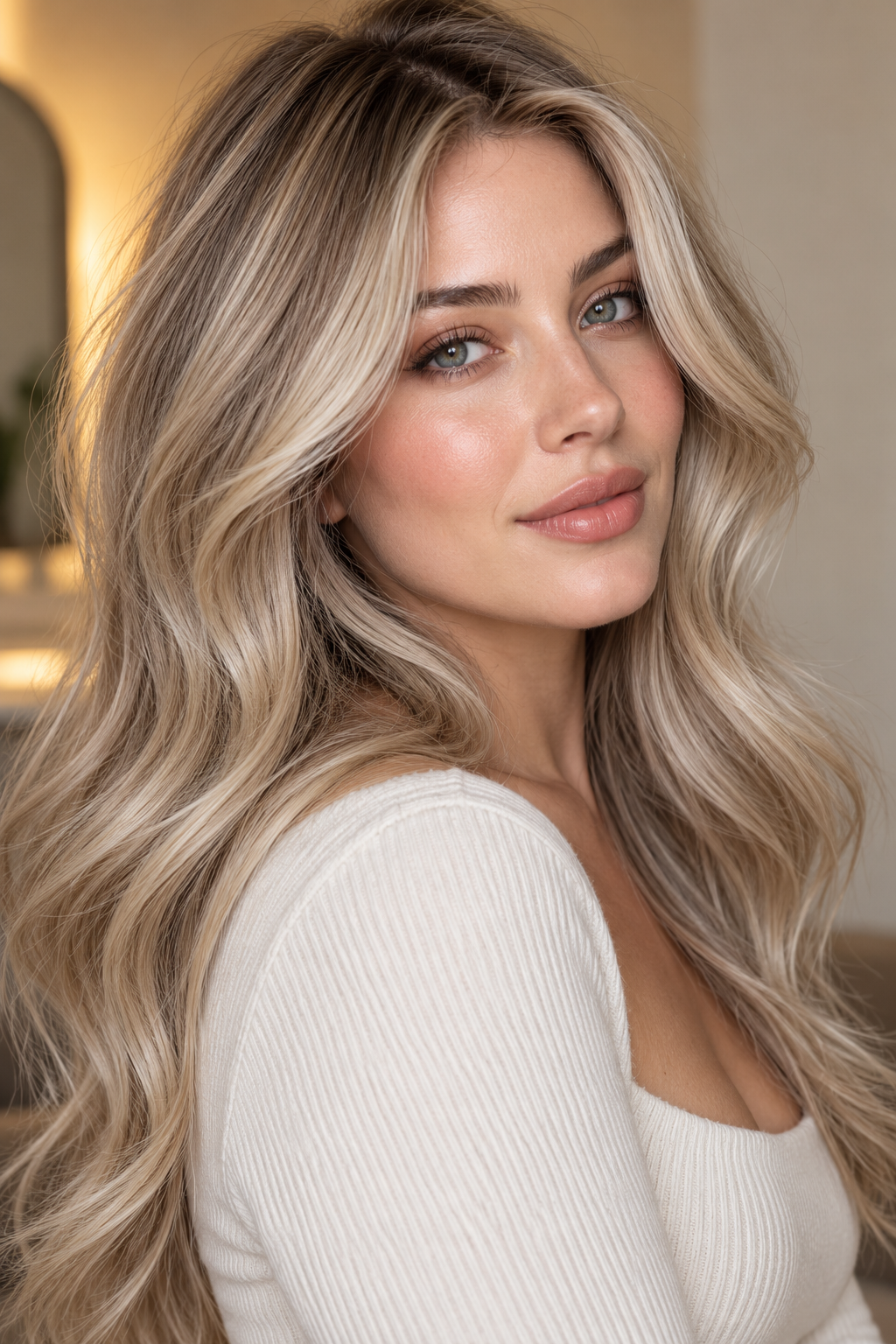 balayage hair color ideas for women over 50: ash blonde dimension