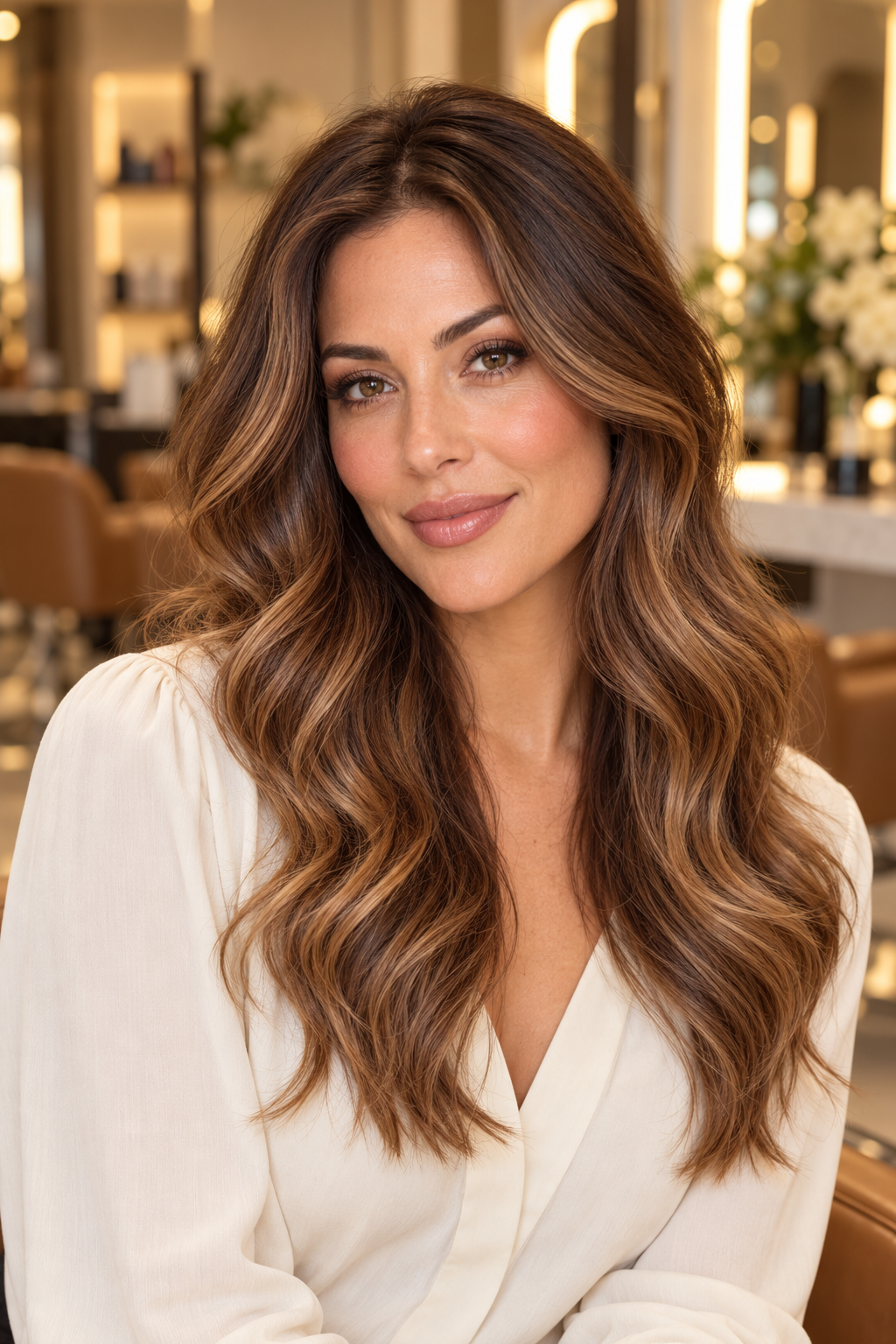 balayage hair color ideas for women over 50: chestnut balayage