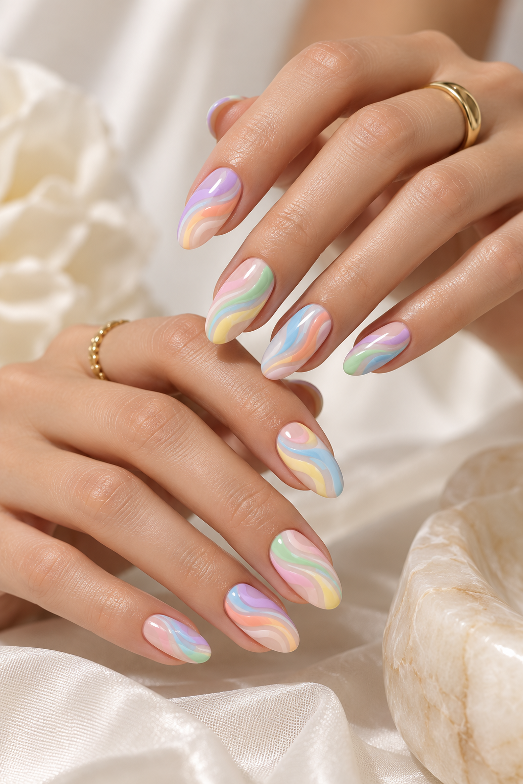 April nail ideas: bright pastel swirls