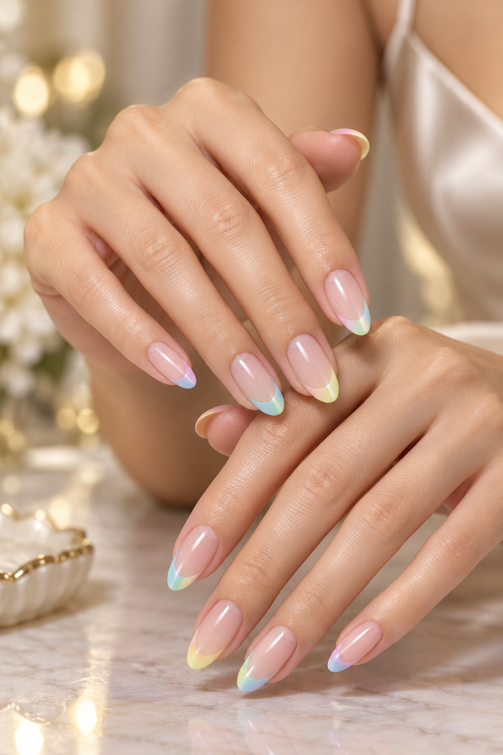 April nail ideas: soft rainbow tips
