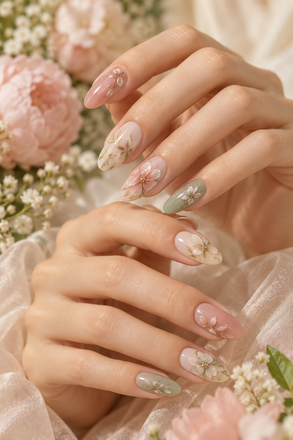 April nail ideas: glossy soft florals