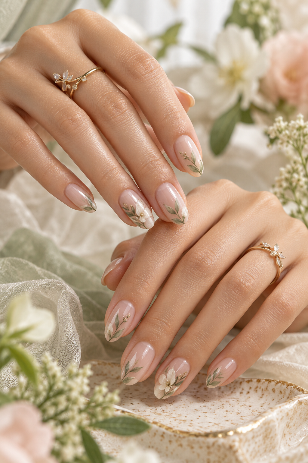 April nail ideas: soft green florals