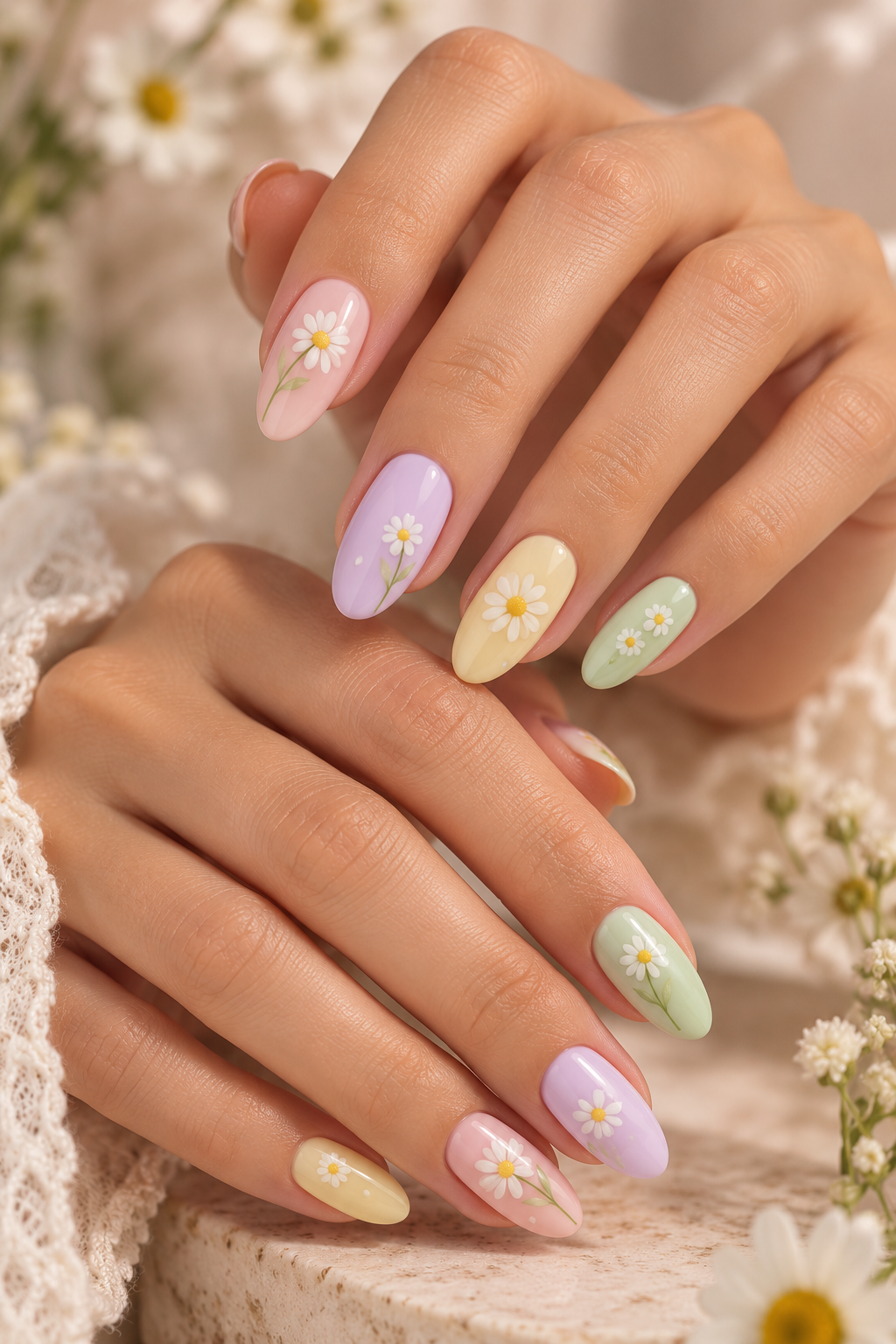 April nail ideas: pastel daisies