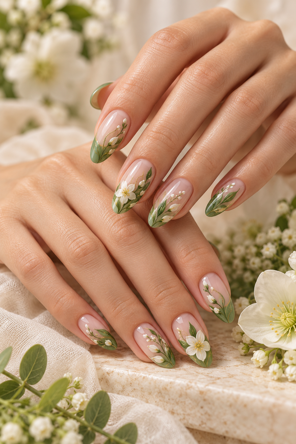 April nail ideas: fresh green florals and swirls