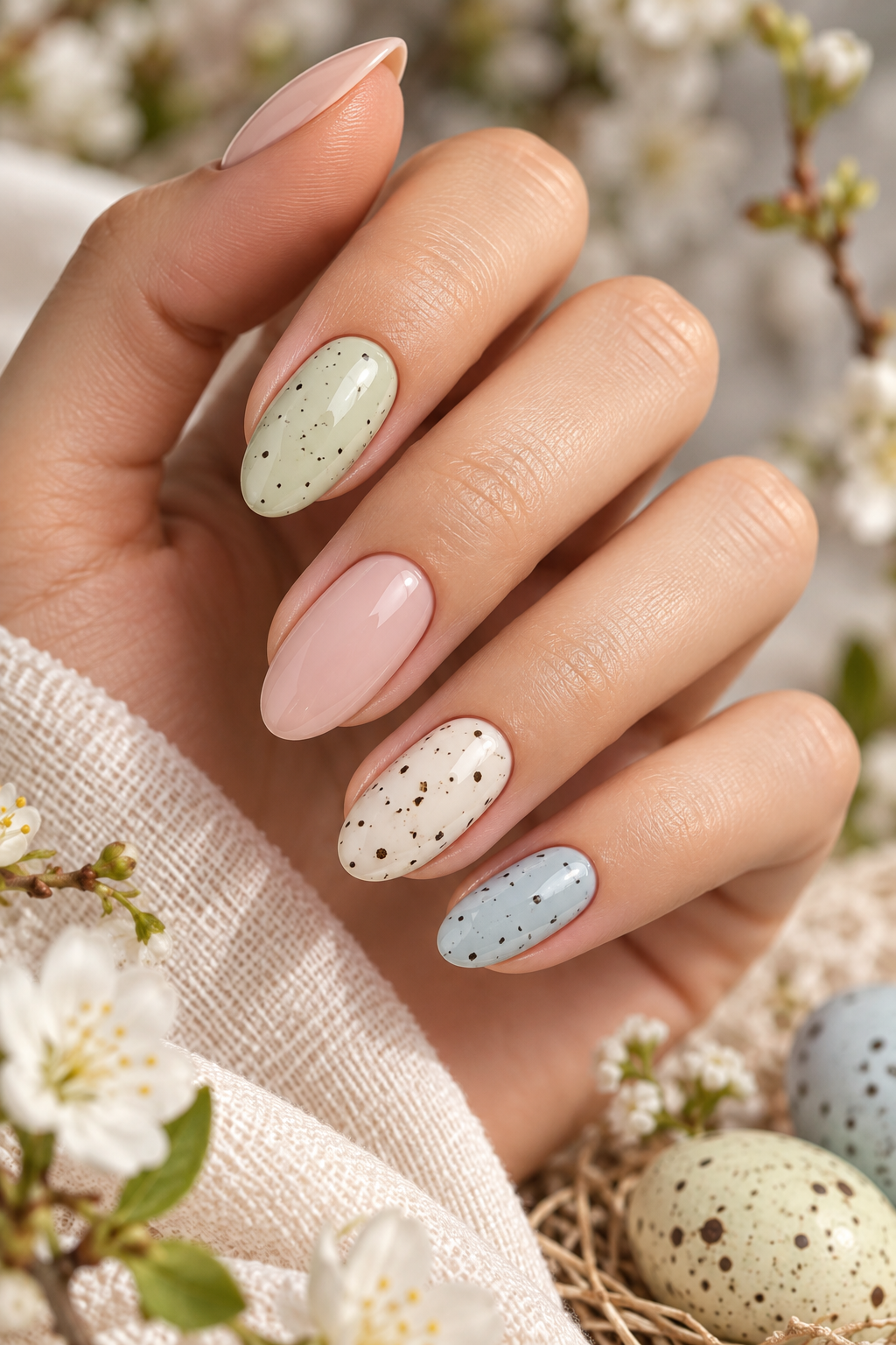 Easter nail ideas: speckled egg accents