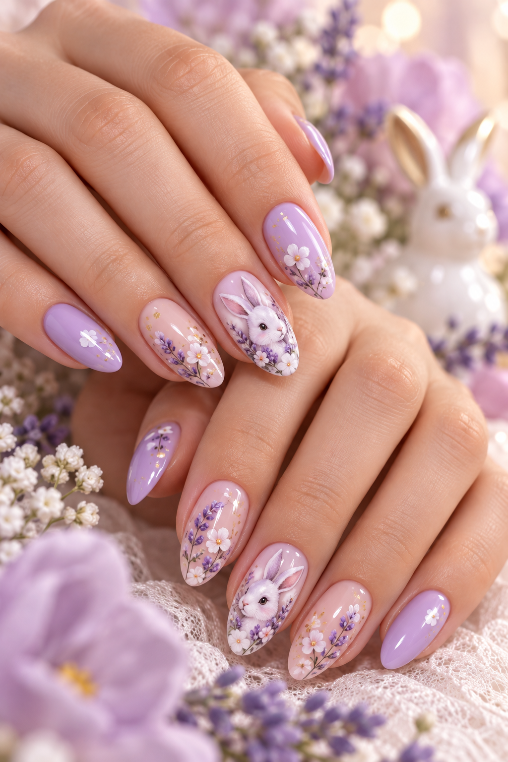 Easter nail ideas: lavender bunny details