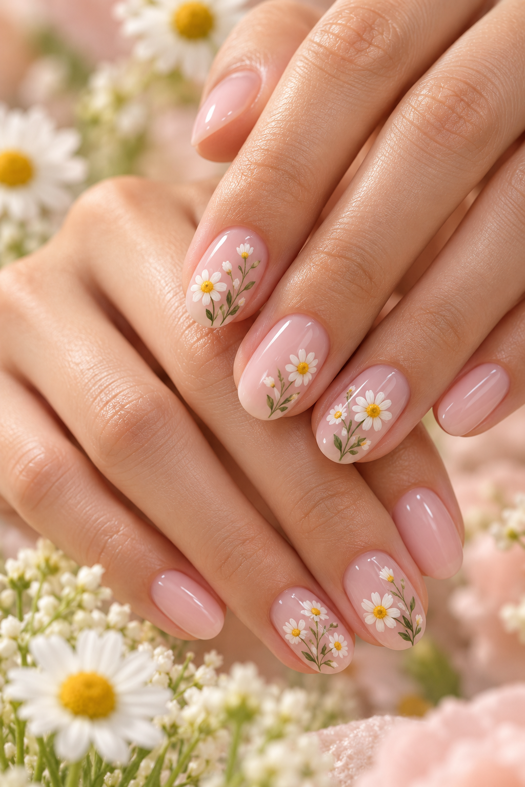 Easter nail ideas: daisy meadow nails