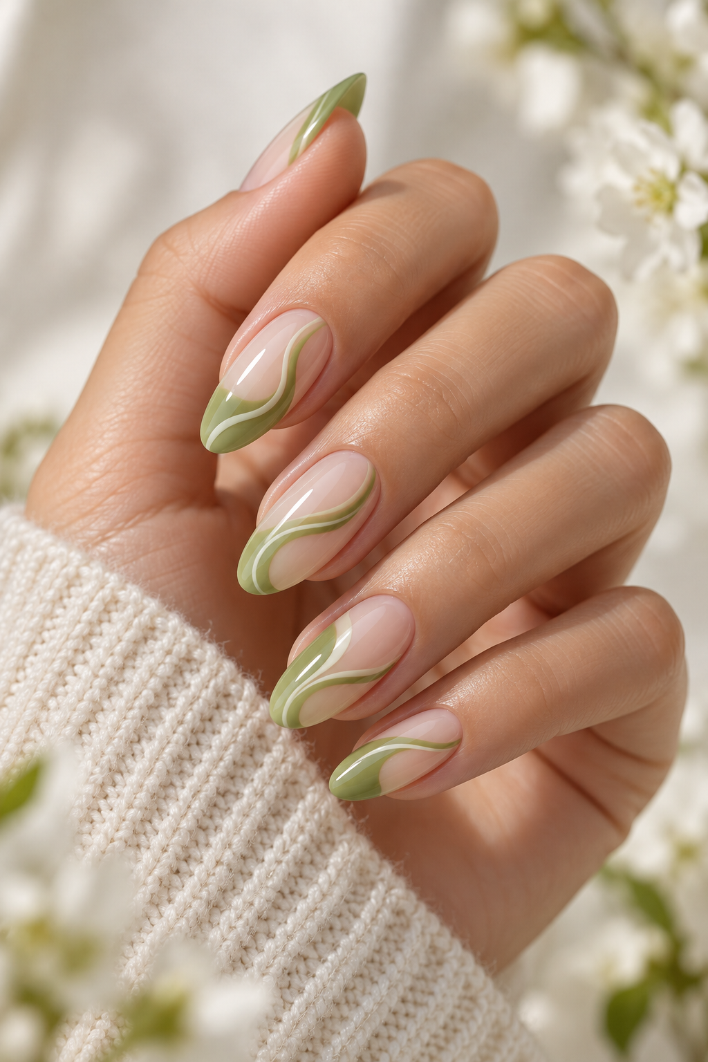 Easter nail ideas: pistachio green swirls