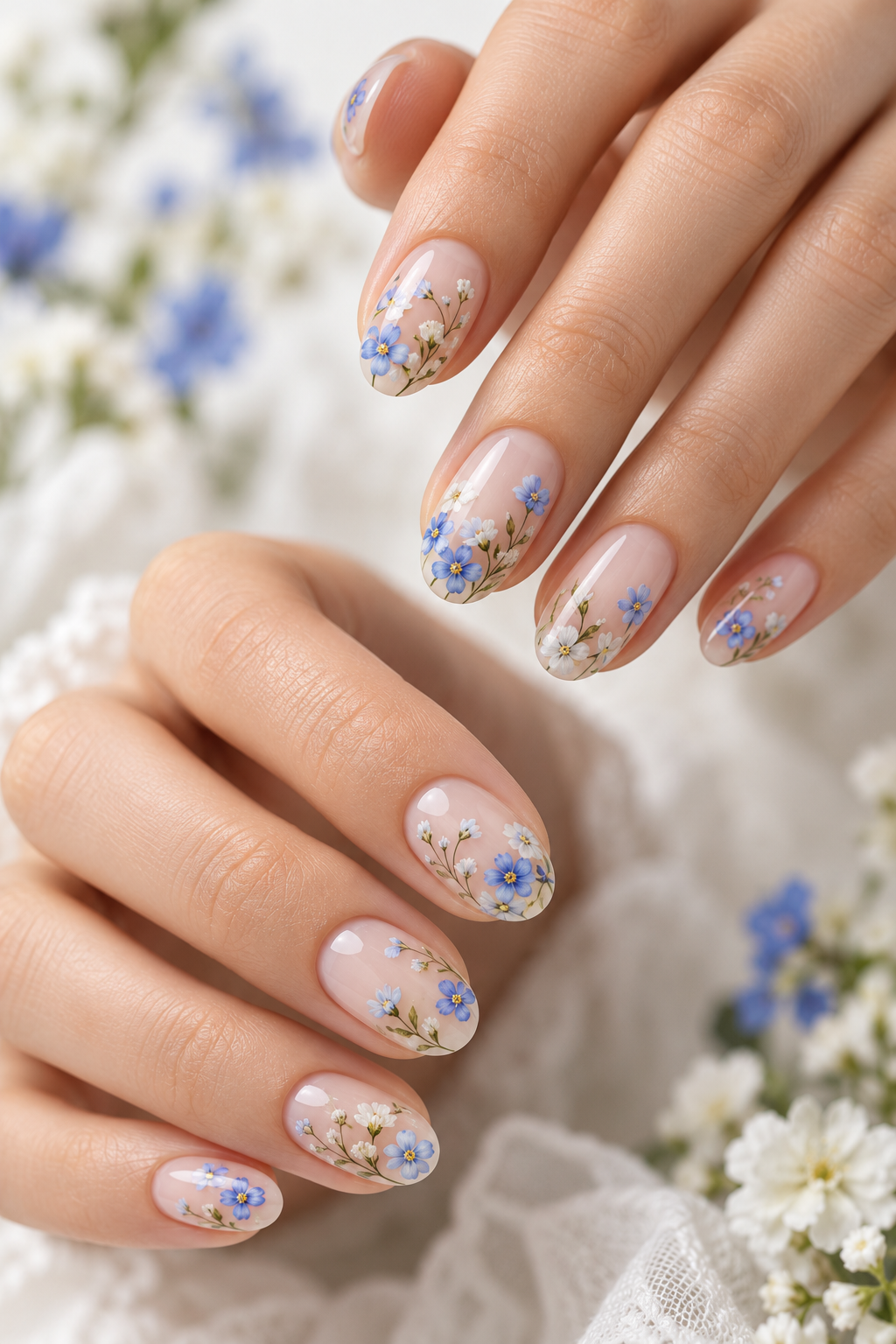 Easter nail ideas: blue sky micro-fleurs